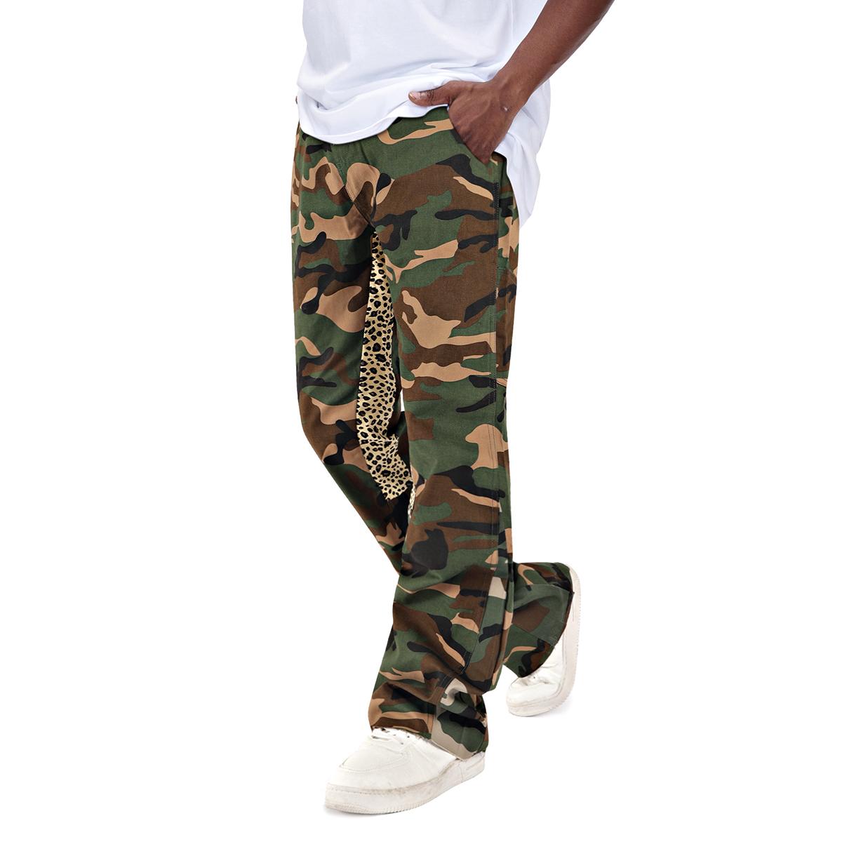 GINGTTO Men’s Camo Stacked Flared Pants Wide Leg Chino Stretch Casual Baggy Trousers Streetwear