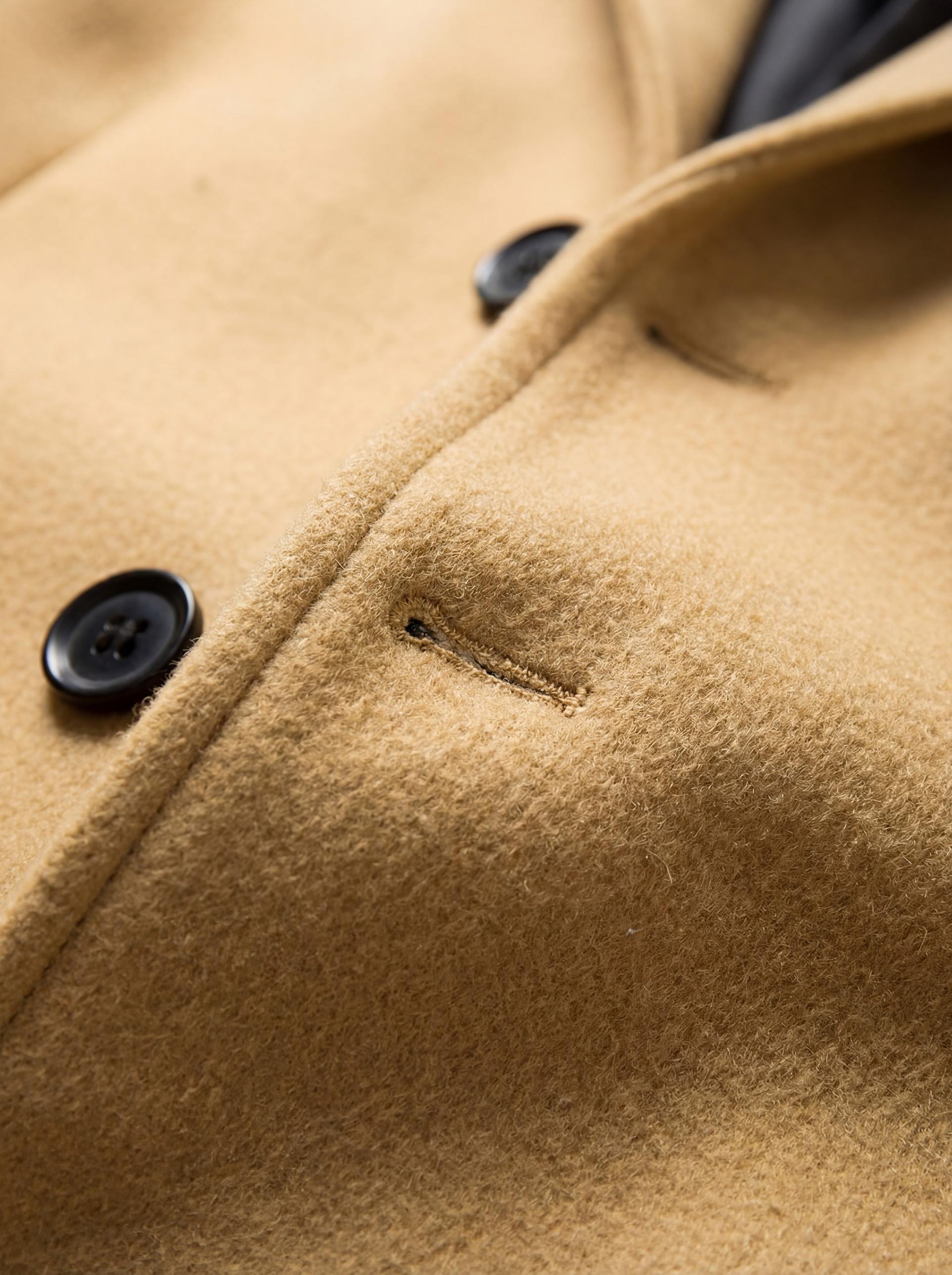 KZZ Men's Classic Solid Button-Front Lapel Neck Midi Coat, Regular Fit Stylish Long Sleeve Menswear Outerwear for Fall & Winter, Beige Khaki Tops Outfits for Daily Wear Christmas Gifts for Him