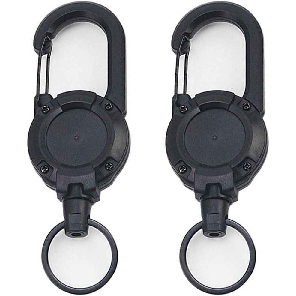 2-Pack Heavy Duty Carabiners - Multi-Function Tactical Clips with 20-inch Retractable Steel Cable, Two Colors, Unisex Outdoor for Hiking, Camping & Mountaineering