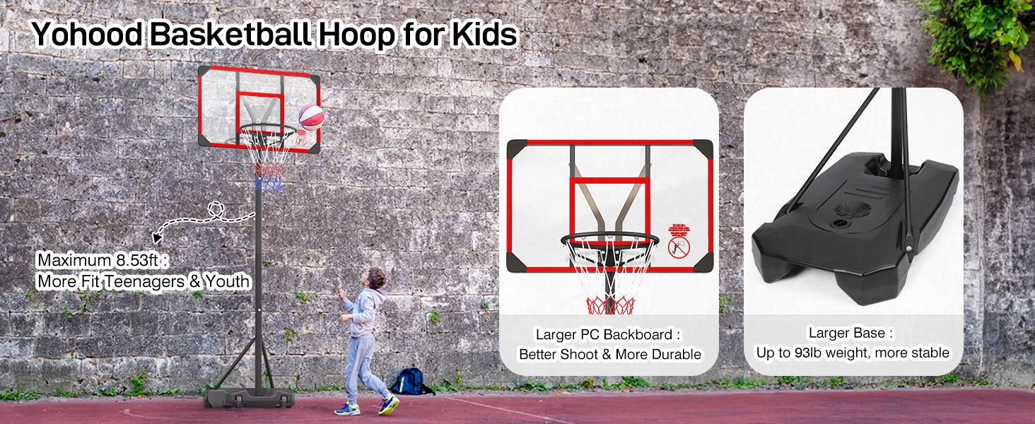Kids Basketball Hoop Outdoor 4.82-8.53ft Adjustable, Portable Basketball Hoops & Goals for Kids/Teenagers/Youth in Backyard/Driveway/Indoor, with Enlarged Base and PC Backboard Kids Basketball Hoop Outdoor 4.82-8.53ft Adjustable, Portable Basketball Hoops & Goals for Kids/Teenagers/Youth in Backyard/Driveway/Indoor, with Enlarged Base and PC Backboard