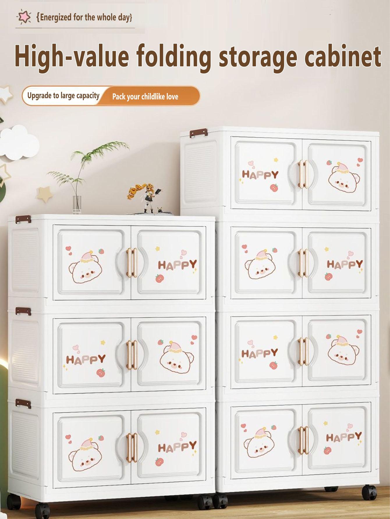 Foldable Plastic Storage Cabinet, Multi-Layer Home Organizer, Easy Assembly, Bedroom & Living Room Use, Baby Closet, Nursery, Modern Style, Cupboard