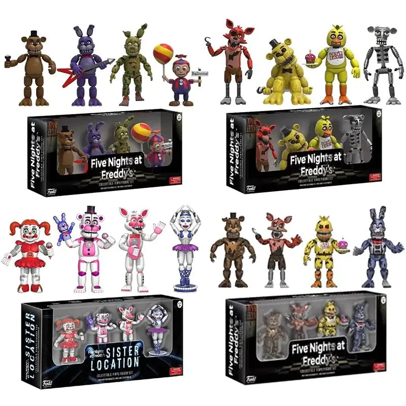 4pcs/set Freddy Bonnie Chica Foxy Nightmare Balloon Boy Sister Action Figure Collection Model Vinyl Figurine Doll Toys