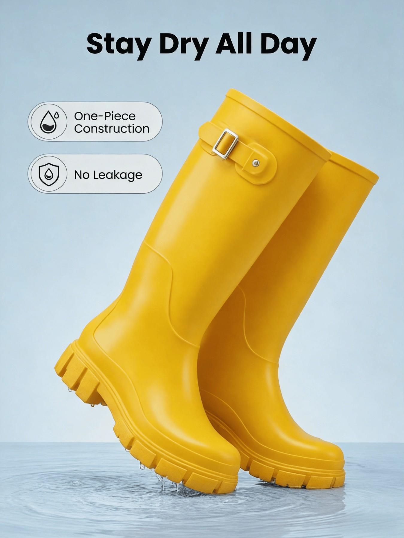 Women's Solid Color High Top Rain Boots, Comfortable Waterproof Shoes, Durable Fashion Footwear, Suitable for All Seasons, Daily Use and Outdoor Activities