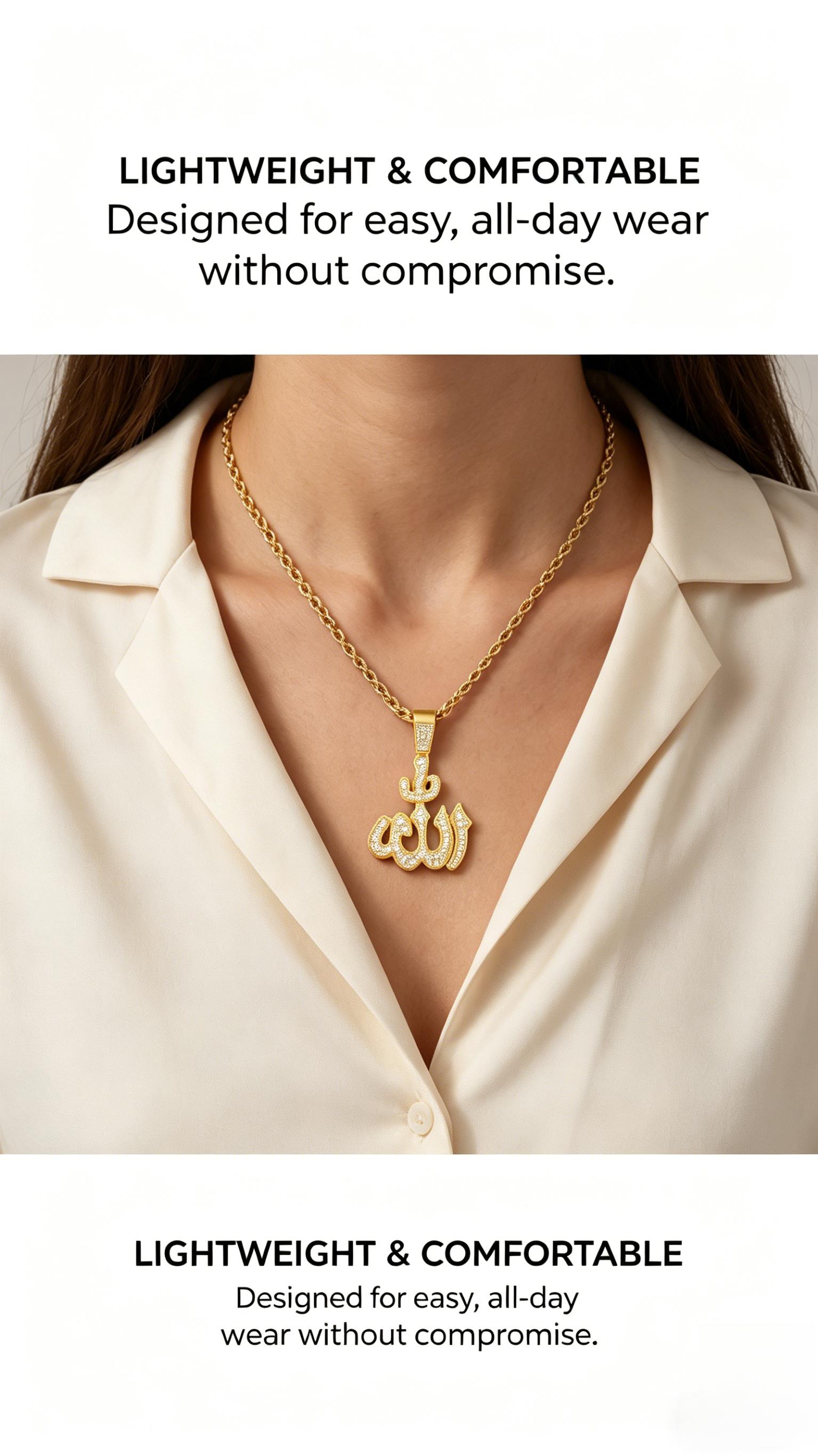 Dainty Allah Letter Necklace, Gold Tone, Versatile for Any Outfit