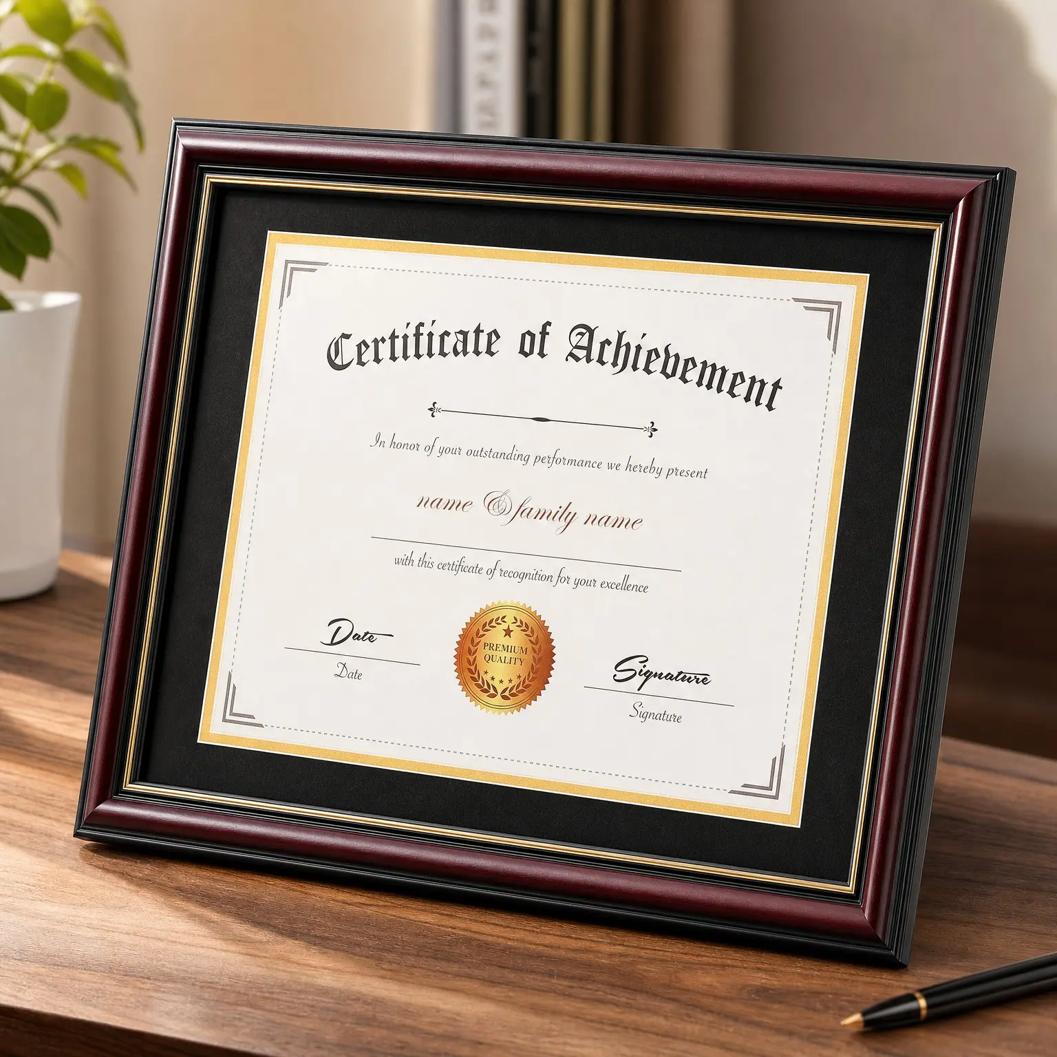 8.5x11 Diploma Frame with Black Mat, Real Wood Mahogany | Double Mat, Black with Golden Rim for Certificates & Documents, Fits 8.5x11 Inch with Mat and 11x14 Inch without MatGift