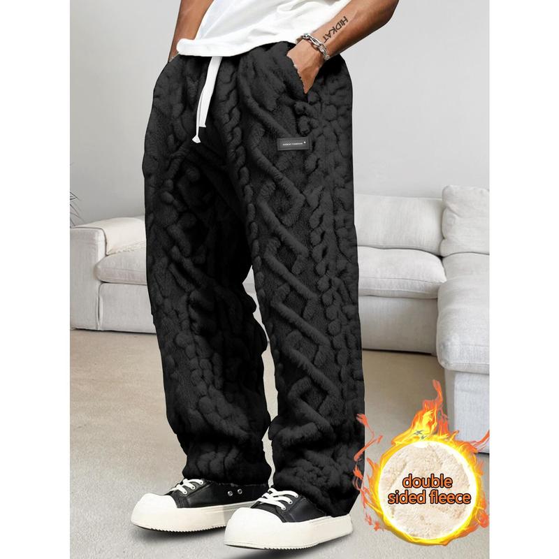 Men's Winter Universal Long Cable Fleece Joggers - Adjustable Drawstring, Windproof, Cold-Proof, Comfortable, Casual, Loose-Fit Straight Leg, Machine-Washable, Ideal for Outdoor Leisure & Daily Home Use