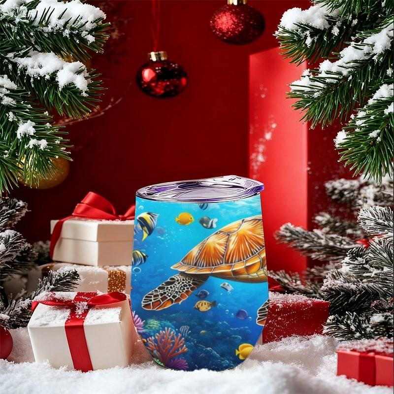 12oz Digital Printed Insulated Tumbler, Marine Life Design (Sea Turtle & Colorful Fish), Leak - Proof & Heat - Retaining, For Daily Use/Office/Travel, Vivid Underwater Scene Print, Durable Stainless Steel
