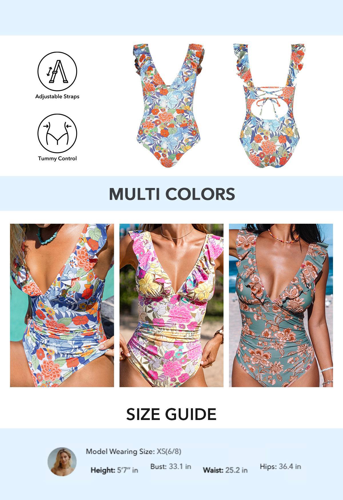 CUPSHE Floral Plunging Flutter Strap Tummy Control One-Piece Swimwear Removable Soft Cups Back Cutout Summer Swimsuit (XS-XXL) Swimming Bathing Suits SpringStatements