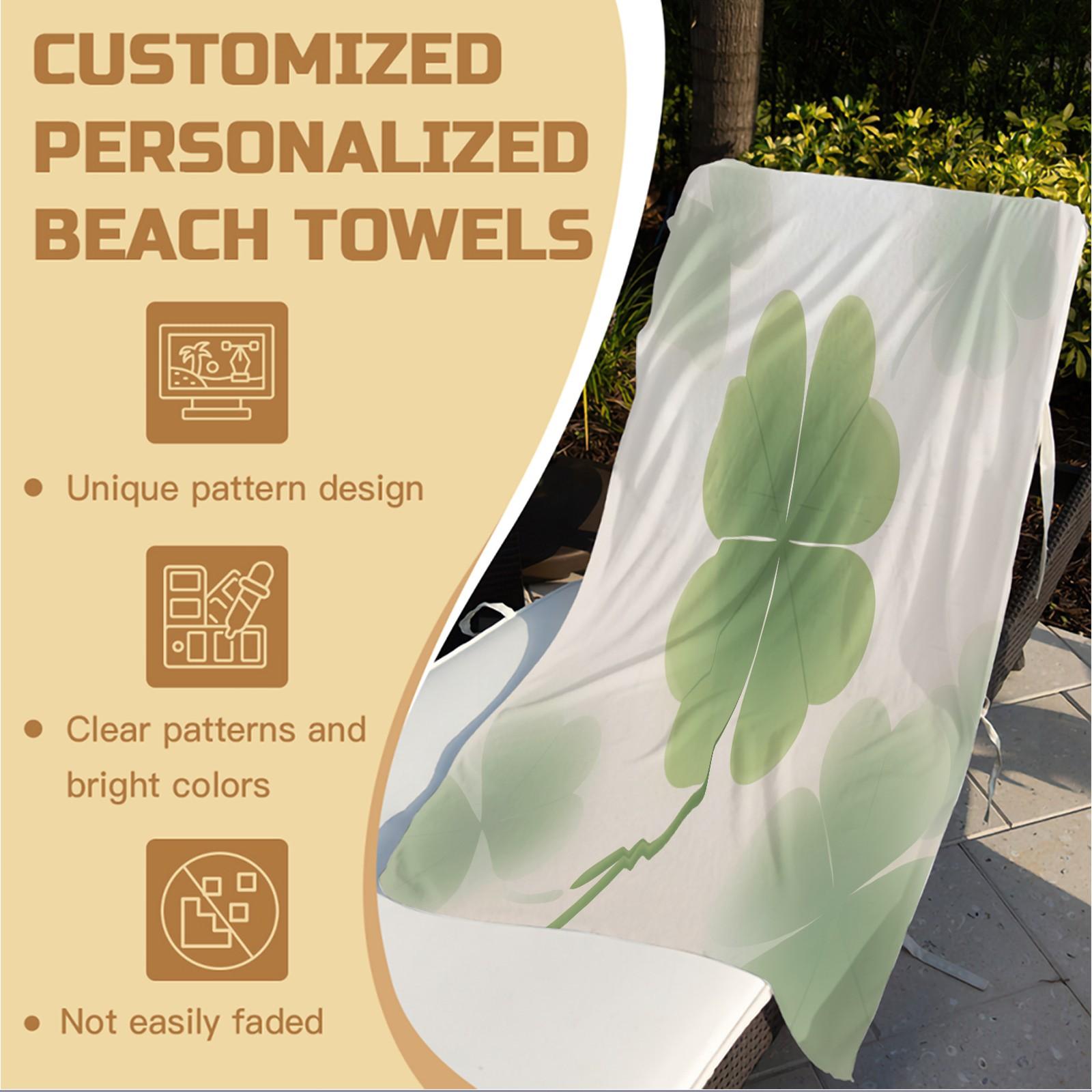 1Pcs Four-Leaf Clover Print Beach Towel, Multiple Styles, Quick Dry Absorbent Microfiber, Lightweight And Sand-Resistant, Suitable For Pool And Beach, Suitable For All People, Ideal Gift Choice