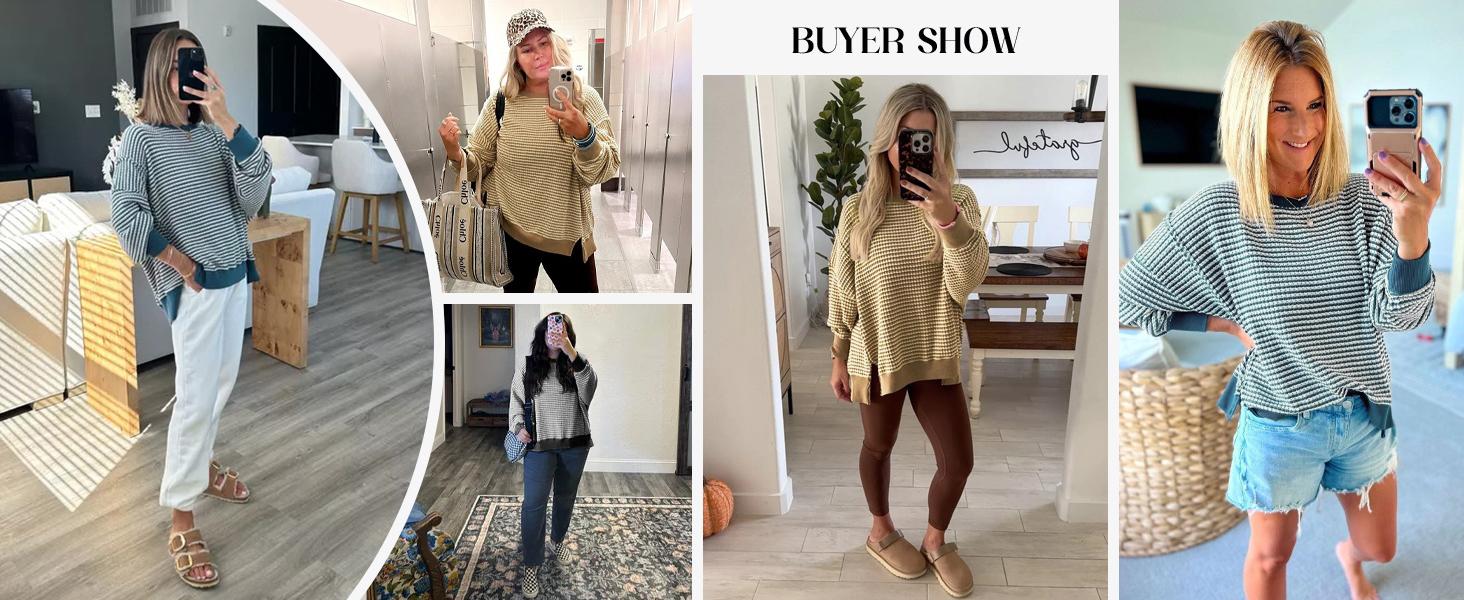 Fisoew Sports 2026 Summer Spring Women's Fall Oversized Sweatshirt Casual Waffle Knit Long Sleeve Crewneck Split Pullover Tunic Tops, Fisoew Sports 2026 Summer Spring Women's Fall Oversized Sweatshirt Casual Waffle Knit Long Sleeve Crewneck Split Pullover Tunic Tops,