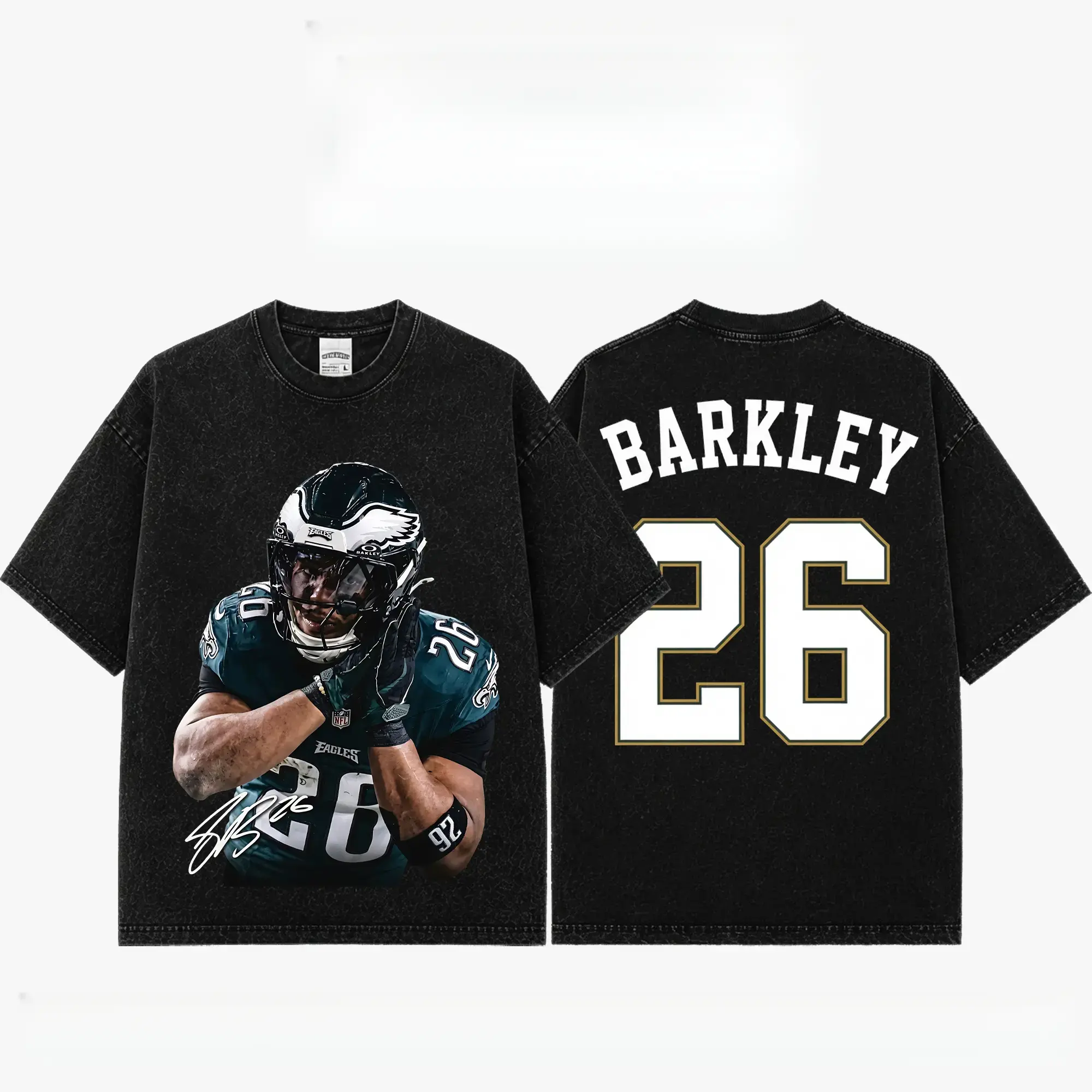 [Sale Up To 50%] Unisex Saquon Barkley #26 Premium Acid Washed Cotton Menswear T-Shirt, Casual Short-Sleeve Top, Philly Football Fan Graphic Vintage Heavyweight Game Day Streetwear Gift, Shortsleeve