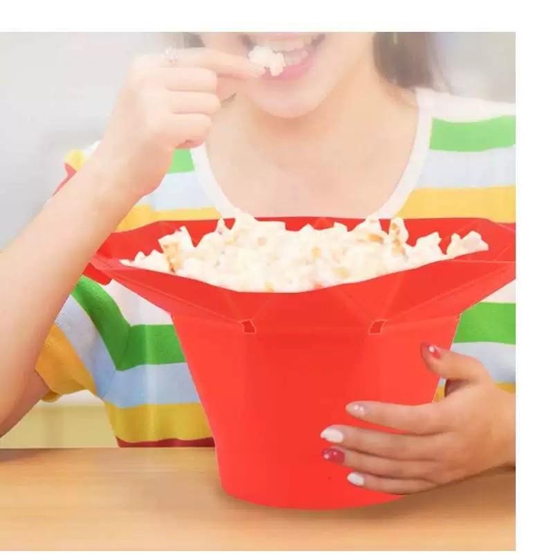 Foldable Silicone Popcorn Bucket, Microwave Safe with Handle, Heat Resistant Reusable Container, Food Grade BPA Free, Creative Popcorn Maker