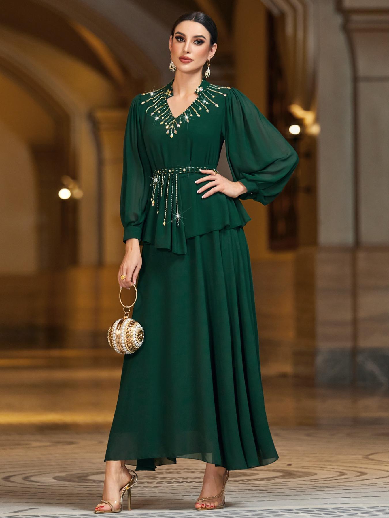 Elegant Women's Dress with Rhinestone Embellishments, Perfect for Casual, Formal Wear & Special Occasions, Stylish Design for Everyday Wear