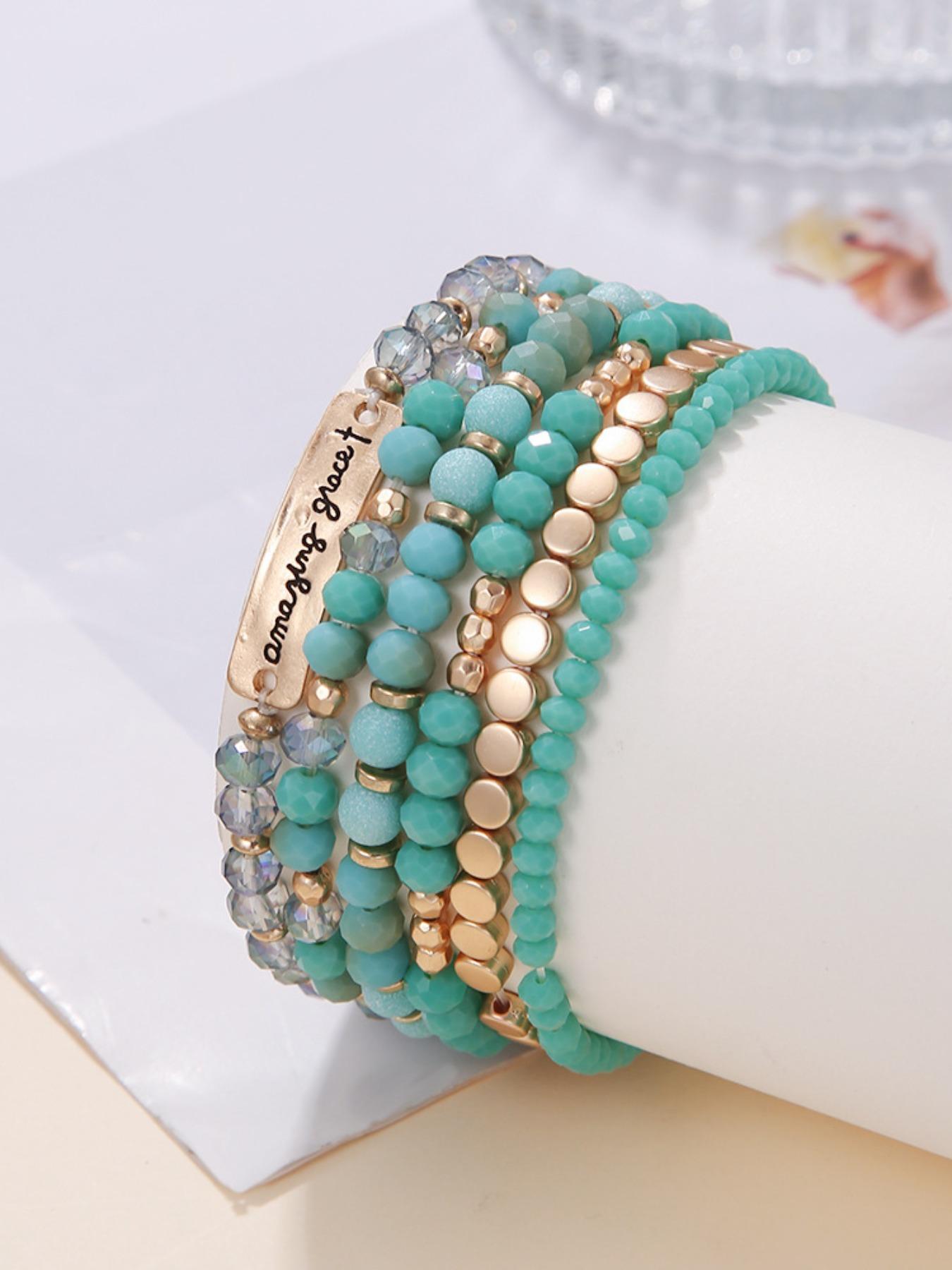 6 Piece Boho Acrylic Bracelet Set, Handmade Beaded Stackable Bracelets, Fashion Personalized Jewelry for Daily Wear, Versatile Accessories