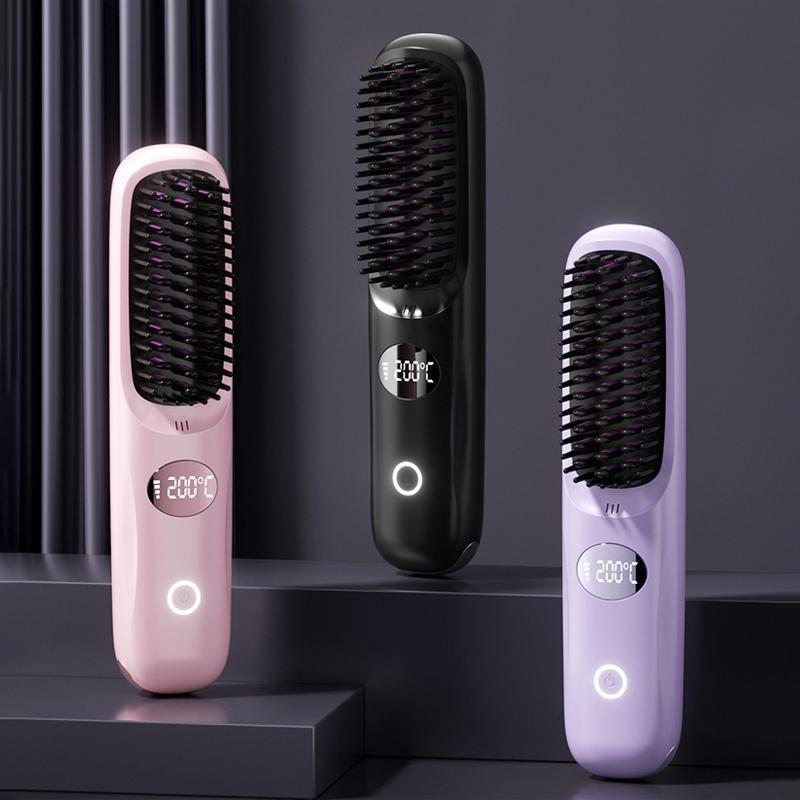 Cordless Hair Straightener Brush Set - 3 Temp Settings | 2000mAh*2  Batteries | Negative Ion Technology | USB Rechargeable | Fast & Auto Shut-Off | Travel-Friendly Gift