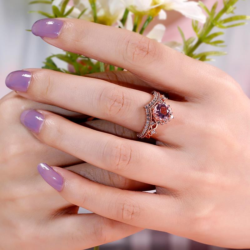 Jeulia Crown Design Round Cut Synthetic Morganite Sterling Silver Ring Sterling Silver Zircon Engagement