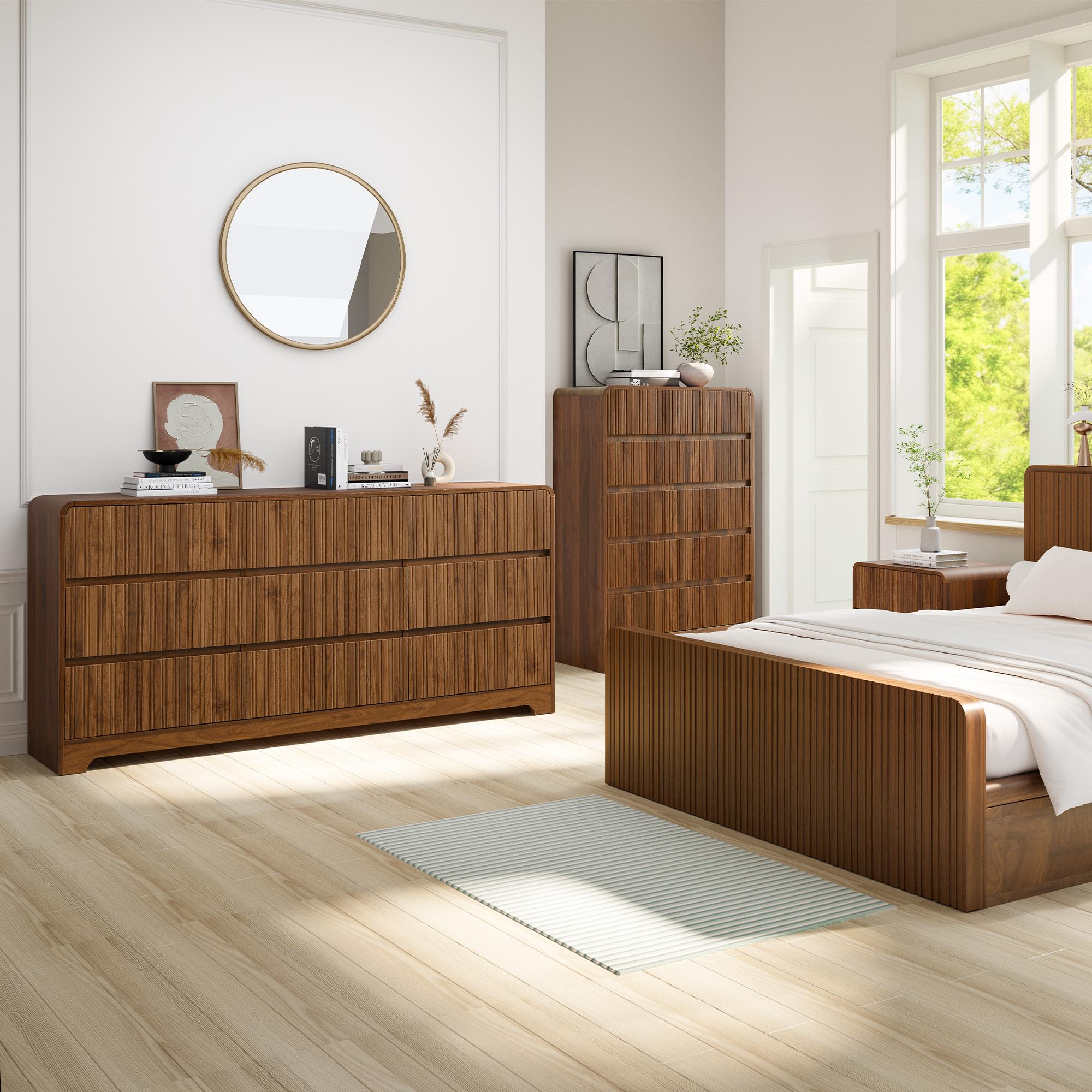 Giratree 45" Tall Mid Century Modern 5-Drawer Dresser, Curved Wood Storage Cabinet for Bedroom & Living Room, Stylish Vertical Organizer