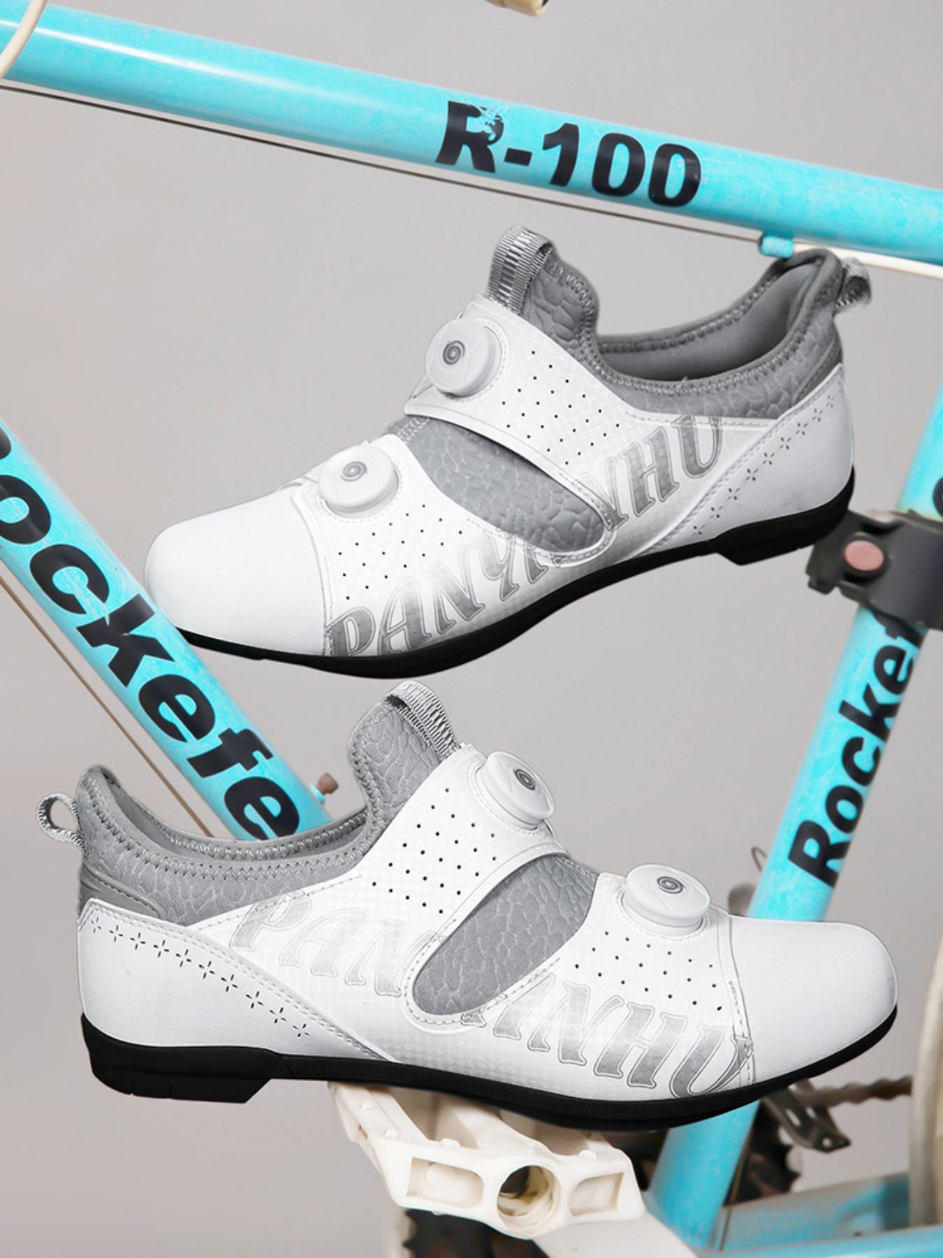 Unisex Cycling Shoes, Indoor Road Bike Shoes, Sporty PU Leather, Wide Fit, Colorblock Design, All Seasons, Professional Style