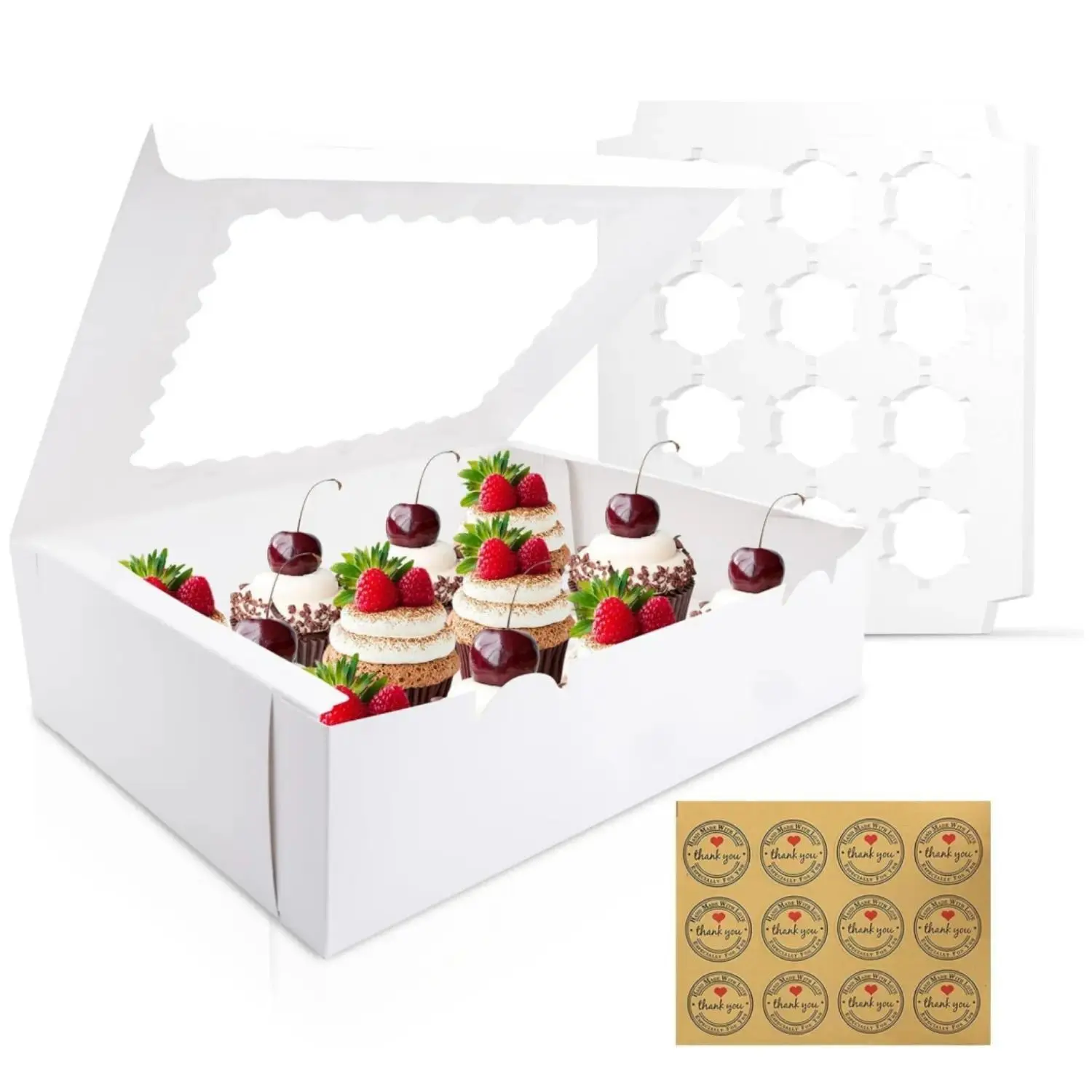12PCS Cupcake Boxes 12 Count Cupcake Container with Window White Cupcake Holder Holding 144 Cupcakes for Birthday Holiday Party Bakery Supplies (12.8"x 9.84"x 3.54")