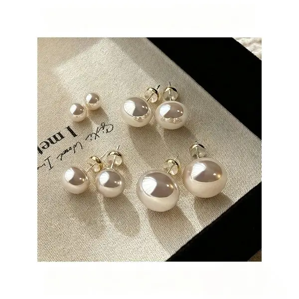 Women's Faux Pearl Jewelry 4-Piece Accessories Bundle Earrings - Round Pearl Studs, Daily Wear Variety, Classic Simple Fashion Accessories