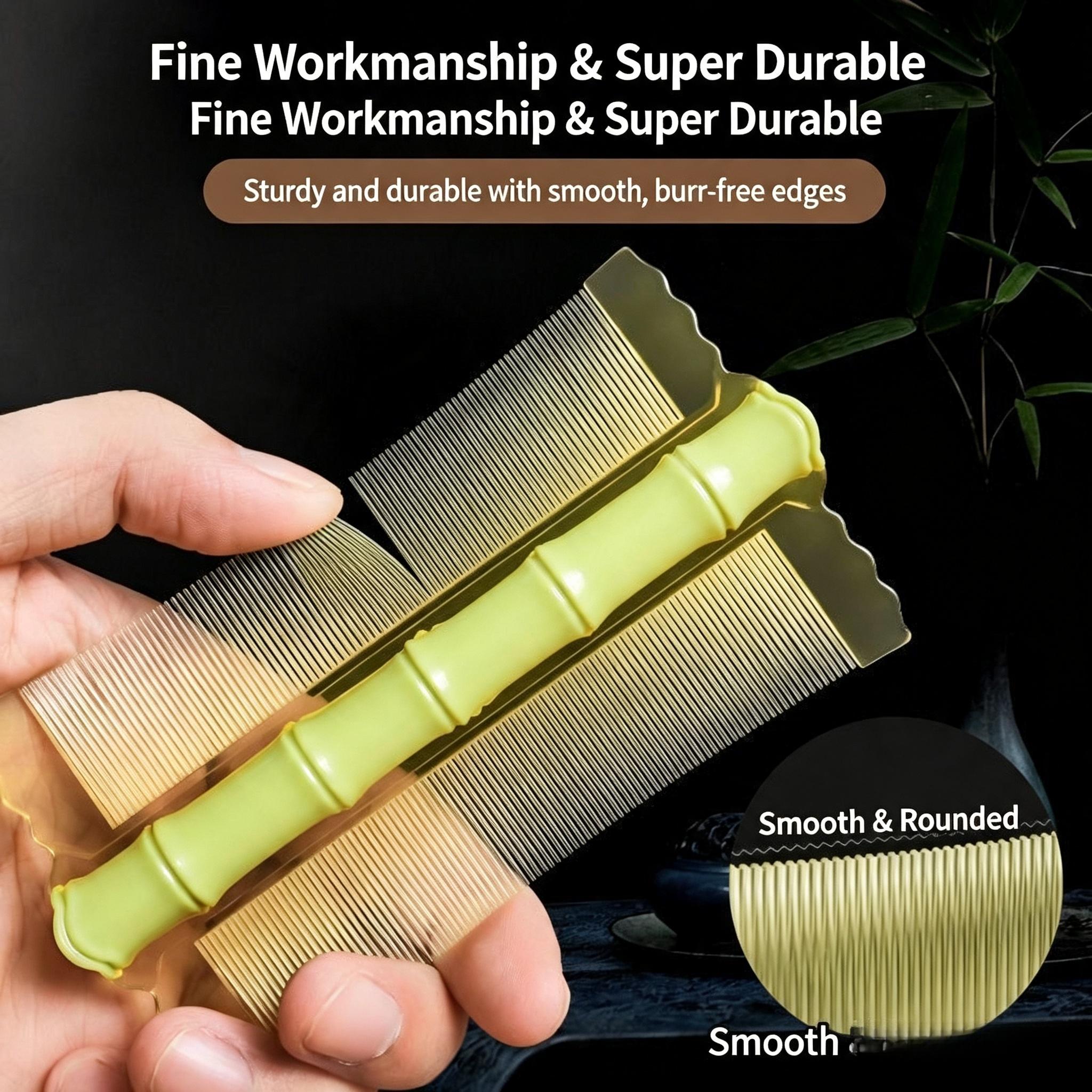 Fine Tooth Lice Comb, Double Sided Nit Removal Comb with Bamboo Handle, Scalp Cleaning Comb for Adults & Kids-YY2