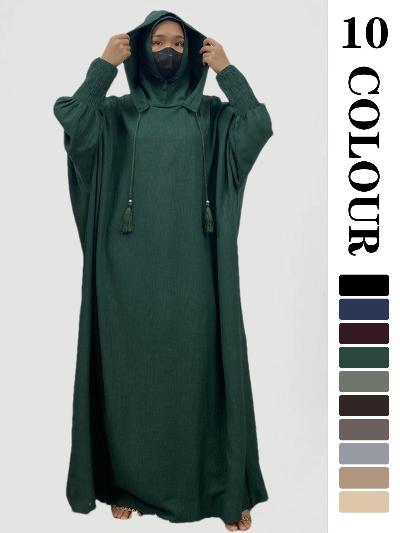 Women's Solid Hooded Dress, Casual Long Sleeve Dress for Fall & Winter, Women's Islamic Clothing for Daily Wear, Modesty Muslim Clothing, Modest Style Dress, Women's Muslim Gowns
