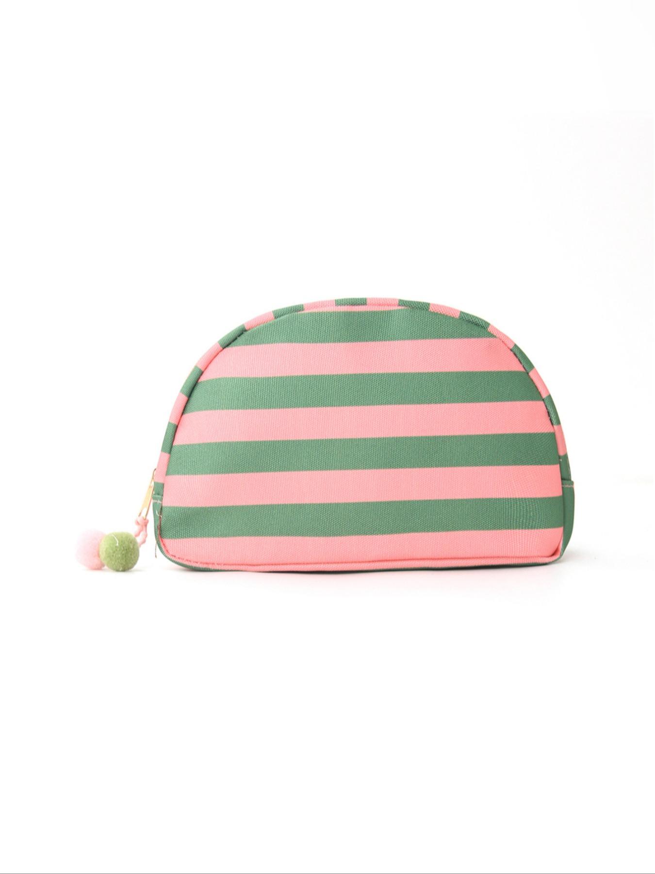 Striped Half-Moon Makeup Bag, Simple Fashion Portable Travel Toiletry Bag, Casual Style Cosmetic Pouch with Zipper Closure, All-Season Makeup Organizer, Travel Cosmetic Bags, Cosmetics Organizer