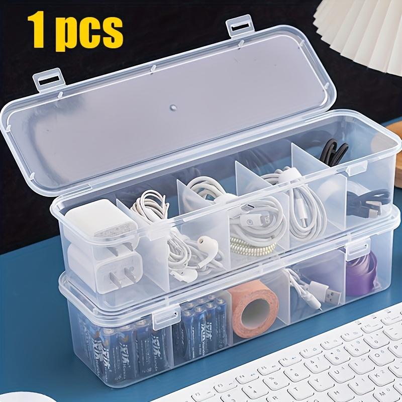 Large Capacity Cable Management Box with Lid, 5 Compartment Design Desktop Storage Box, Durable Plastic Desktop Storage Solution for Office and Home