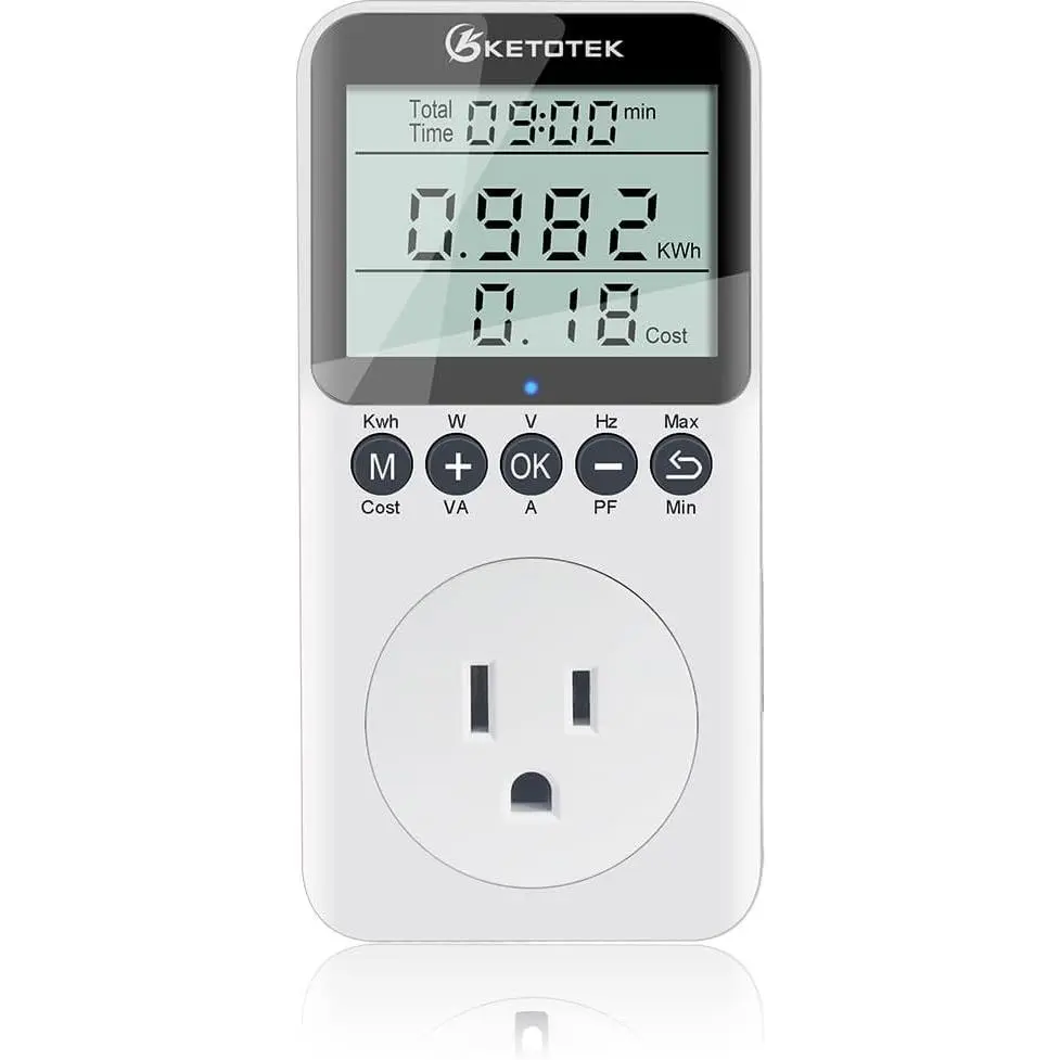 Watt Meter Power Meter Plug Electricity Usage Monitor for Home, Energy Monitor with LCD Display, Kilowatt Meter Socket Outlet, Voltage Amps Power Consumption Meter, Overload Protection