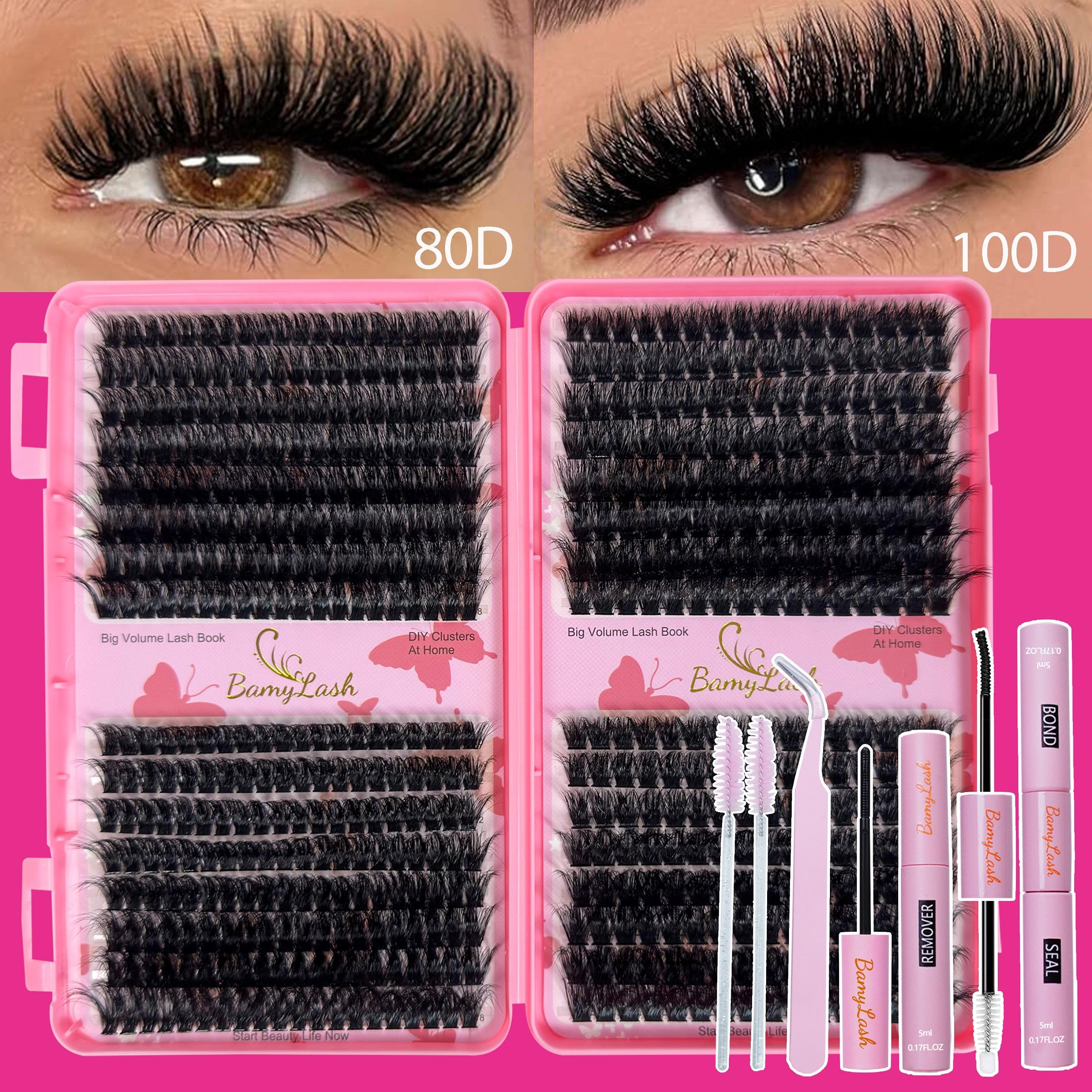 Lash Clusters Kit, 1856-Piece 10–18 mm D Curl 40D/60D/80D/100D Natural Volume Individual Eyelashes Book Set Eyelash Glue Extension with Bond & Seal, Remover and Tweezers, Perfect for DIY at Home for Women and Beginners