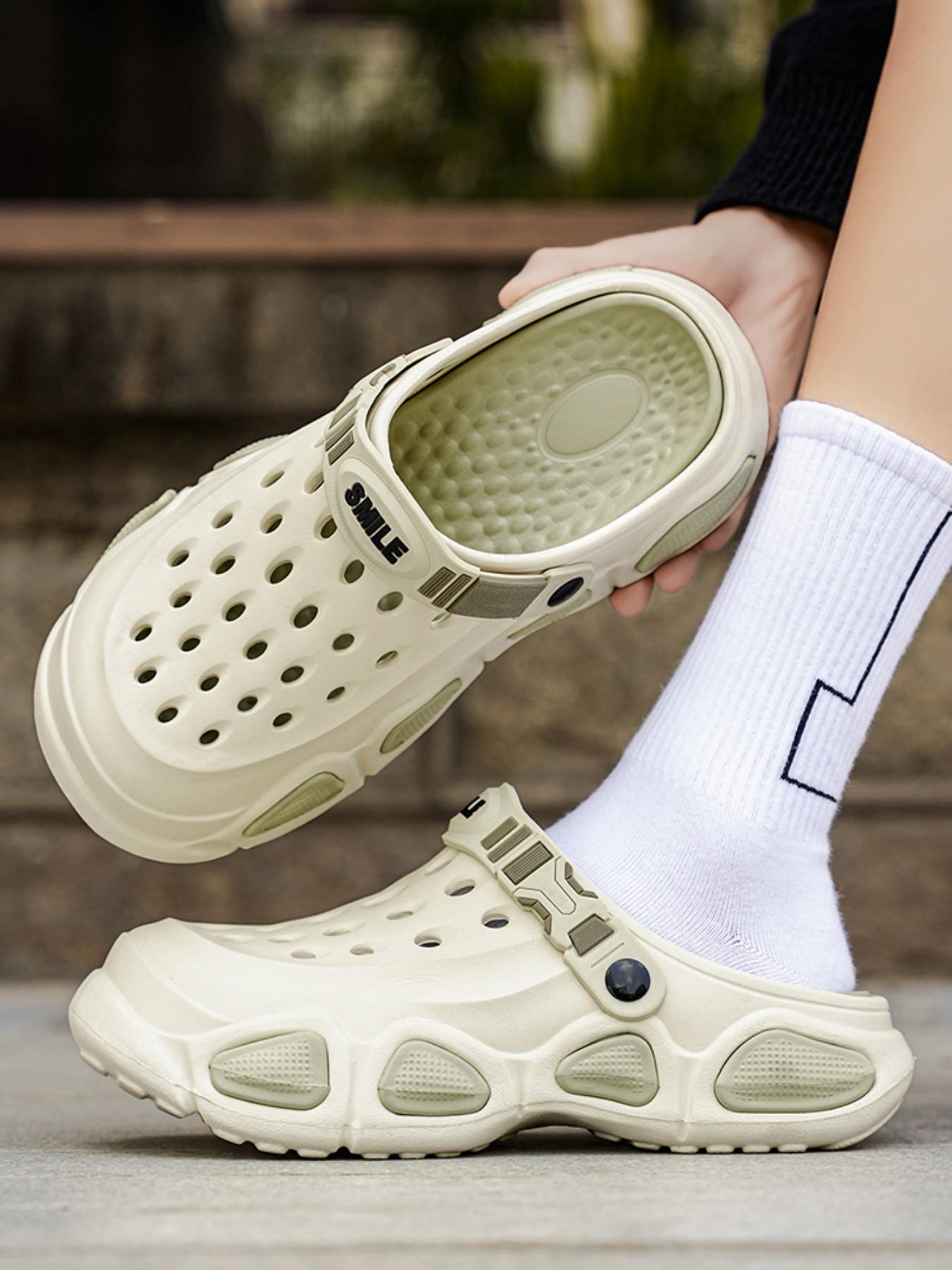 Men's Summer Breathable Holey Shoes, Outdoor Slip-Resistant Thick Sole Sandals, Durable Beach Footwear, Dual Color Flip Flops