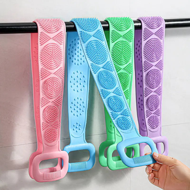 Dual-Sided Silicone Back Scrubber Strap, Long Exfoliating Body Scrubber for Home Shower, Exfoliates Skin, Odor-Free, Rinses Easily, Universal Fit for Men-Women