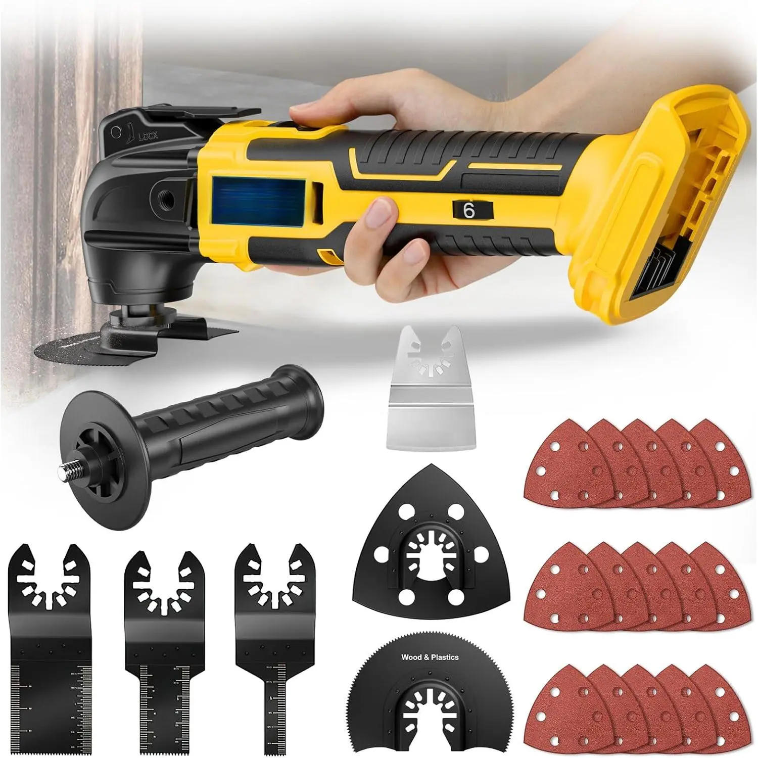 Cordless Oscillating Brushless Device for Dewalt 20V Battery - 6-Variable Speed, 22-Piece Kit for Cutting Wood & Removing Nails (Tools Only), Home Supplies Power Tools