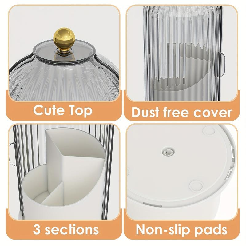 Luxury Birdcage Rotating Makeup Organizer | Clear Dustproof Cosmetic Storage Case | Aesthetic Vanity Decor for Brushes & Lipsticks