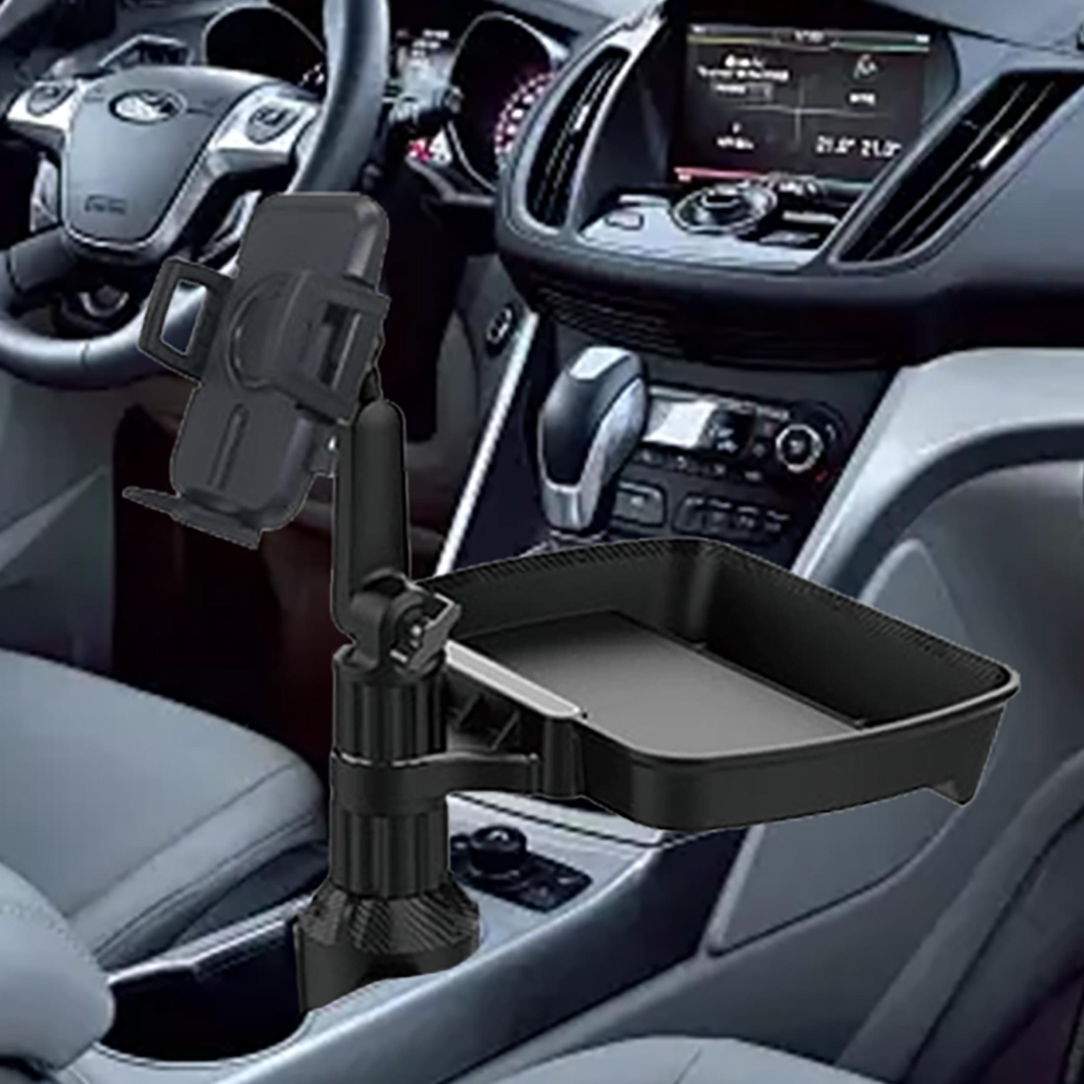 360° Rotatable Car Phone Holder with Cup Holder Tray, Universal Fit for Most Cars, Convenient Drink Food Storage Stand