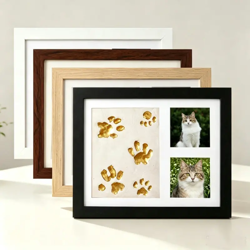 Pet Paw Print Memorial Frame Kit, Paw Print Clay Keepsake Stand, Dog Cat Footprint Handprint Frame for Baby Couple