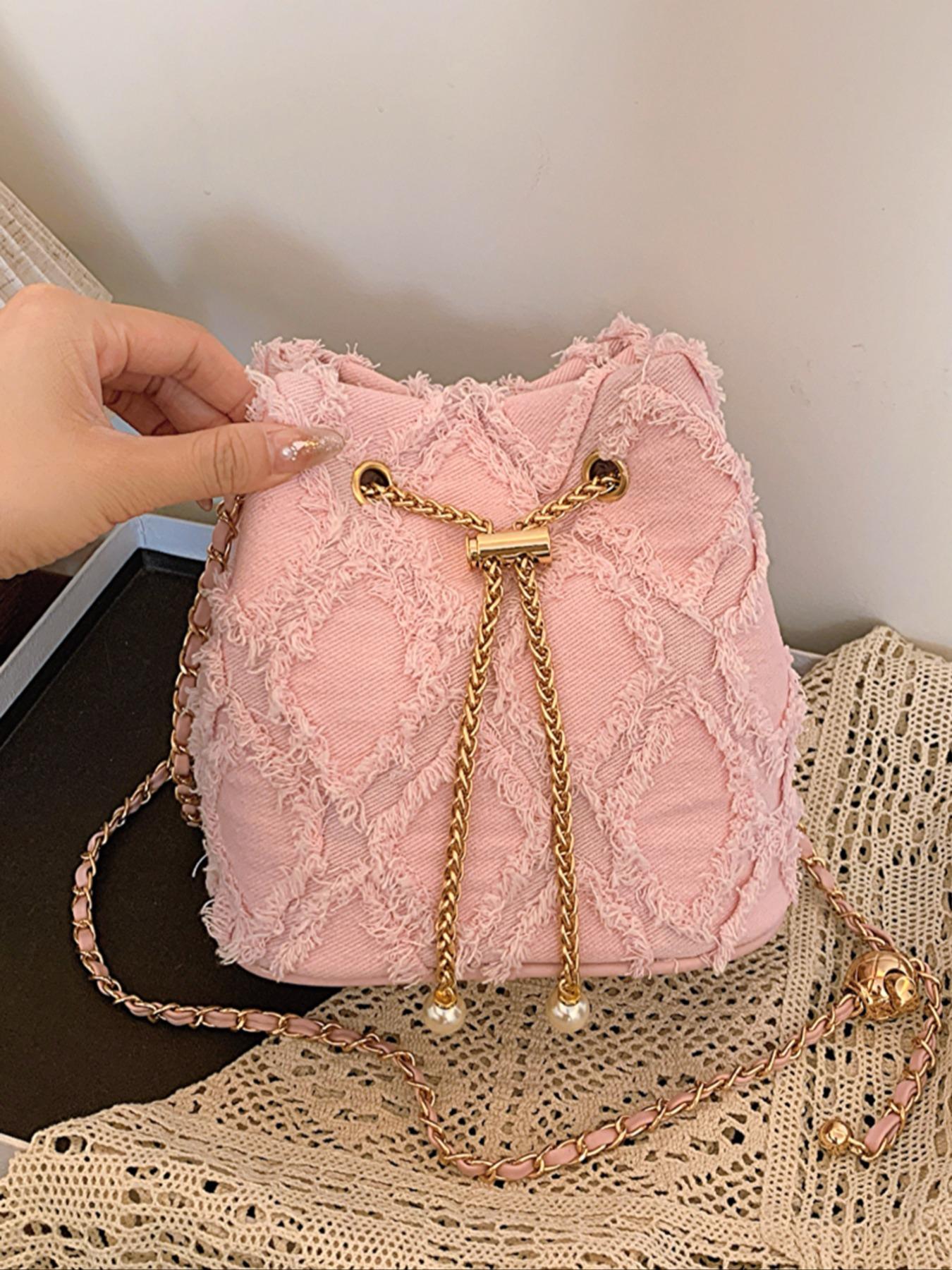 Women's Elegant Faux Pearl Decorated Crossbody Bag, Exquisite Trendy Metal Drawstring Crossbody Bag, Fashionable Bag for Daily Use, Crossbody Shoulder Purses