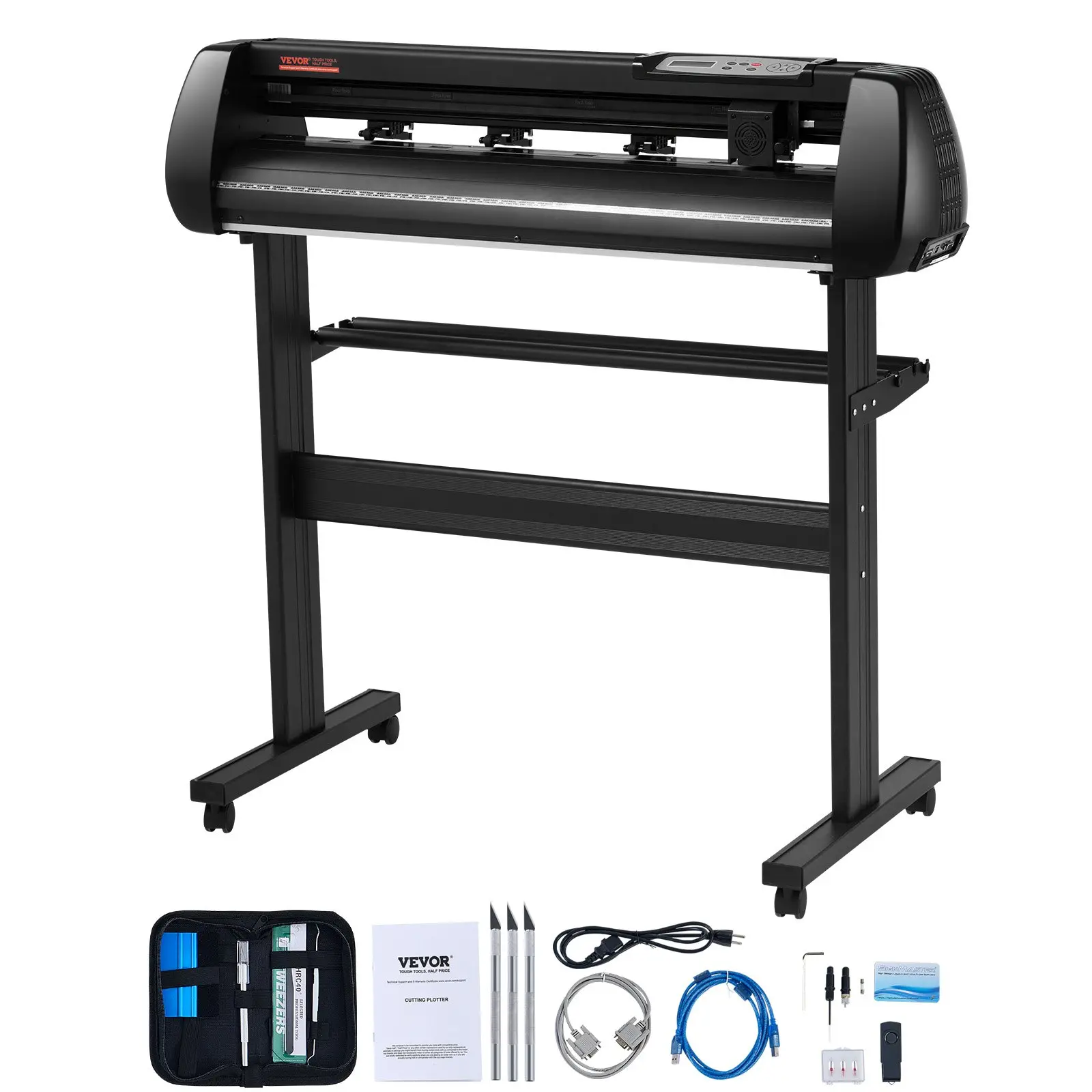 VEVOR 34in Vinyl Cutting Plotter Machine, 870L Offline Cutter with LCD Screen, Bluetooth Ctrl, 400in/10m Steel Shafts, Adjustable Speed & Force, Aluminum Stand, SignMaster Software DIY Craft Kit for Crafters