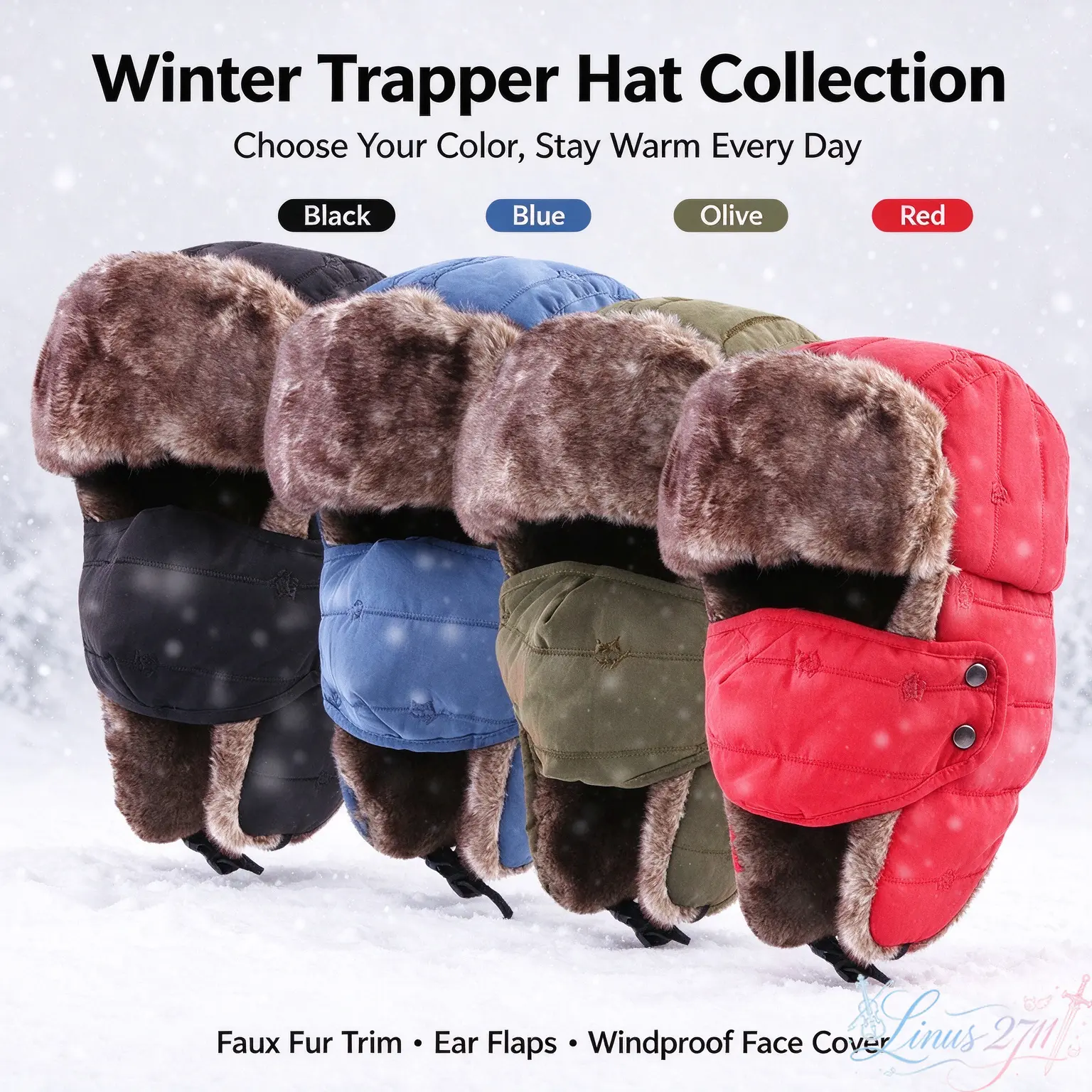 Unisex Embroidered Trapper Hat, Fur Lined Windproof Ear Flap Hat with Face Mask, Warm Cold Weather Trooper Hat for Skiing Cycling Winter Outdoor