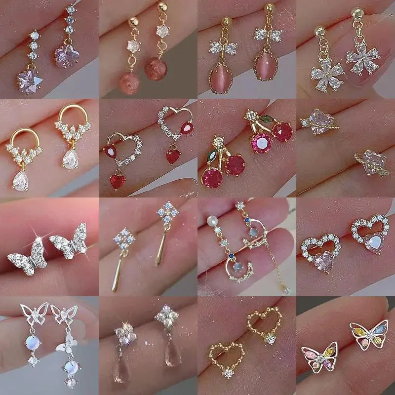 New Fashion Sweet Heart Red Drop Earrings for Women Korean Crystal Long Chain Tassel Earrings Party Wedding Jewelry Brincos
