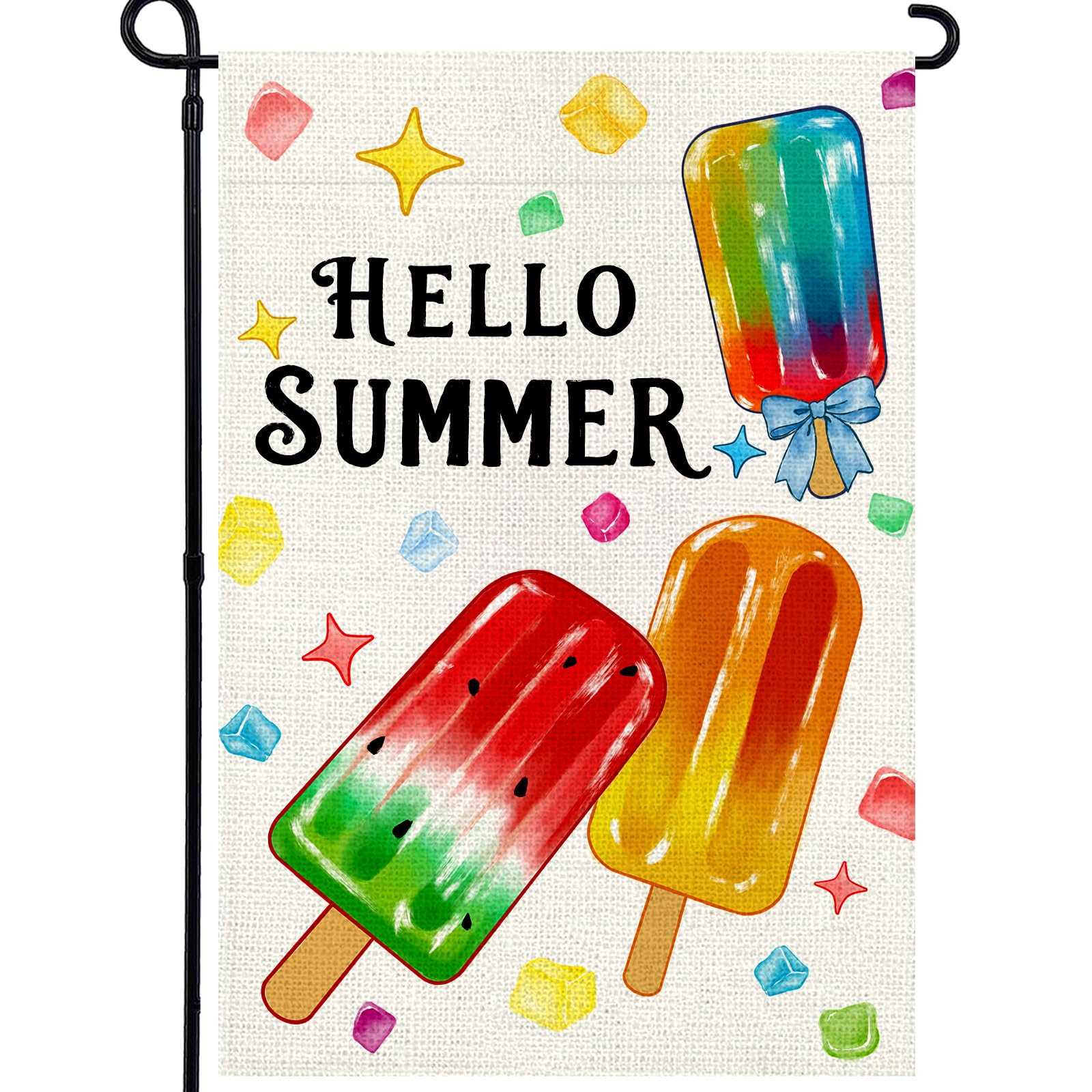 1-Piece Summer Garden Flag, 12x18 inches, Popsicle Design, Double-Sided Linen Flag for Outdoor Garden Decor (Flagpole Not Included)