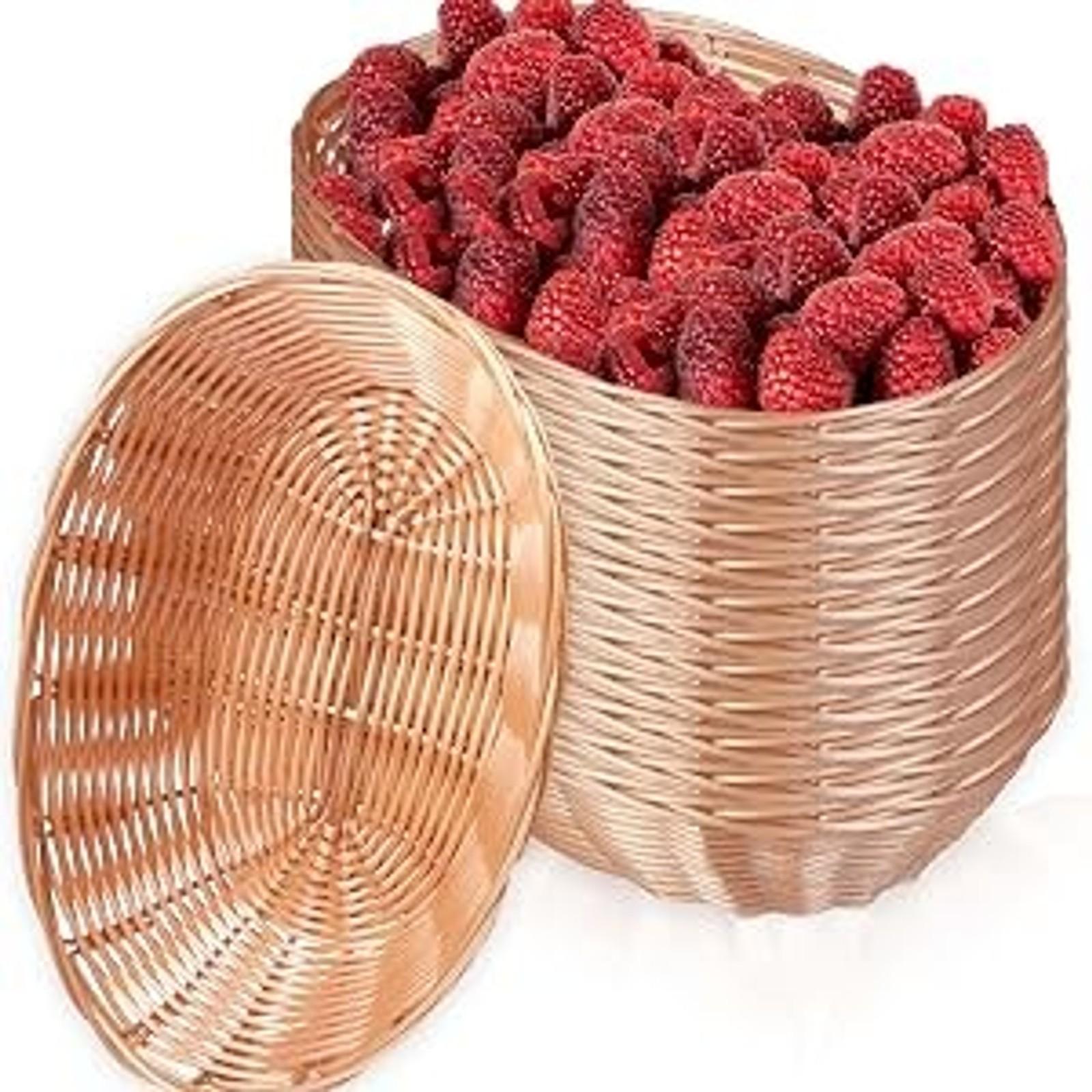 12 Pack Plastic Oval Basket, Empty Bread Basket 10 x 6.25 x 3 Inch Food Storage Basket Bulk, Plastic Wicker Baskets Bin for Kitchen Serving, Centerpiece Display, Gifts, Brown