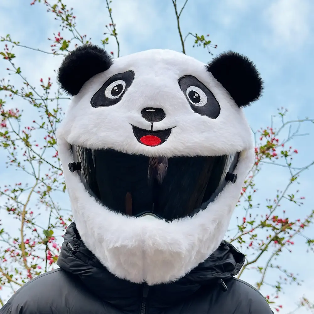 Cute Panda Helmet Fuzzy Cover, Motorcycle Full Helmet Universal Creative Decoration, Fun Riding Photo Headgear, Stylish Accessory