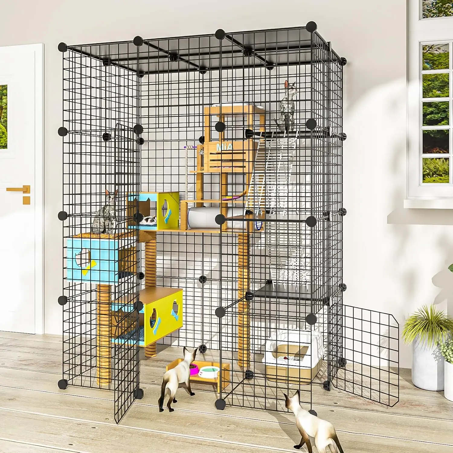 Large Enclosure - DIY Catio Ideal for  Cats, Indoor & Outdoor, Detachable Metal Wire Kennel, 2x3x4 Exercise Place