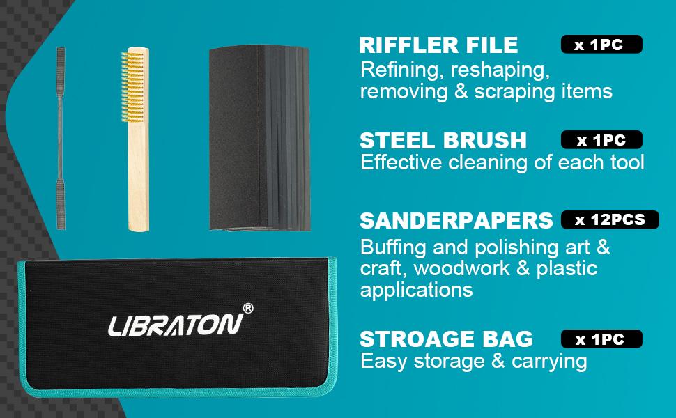 LIBRATON 31PCs Metal File Set with 12 Needle Files, Riffler File, Sandpapers, Steel Brush & Zipper Bag for Wood & Metalworking Hand Tools Hardware Heavy Duty