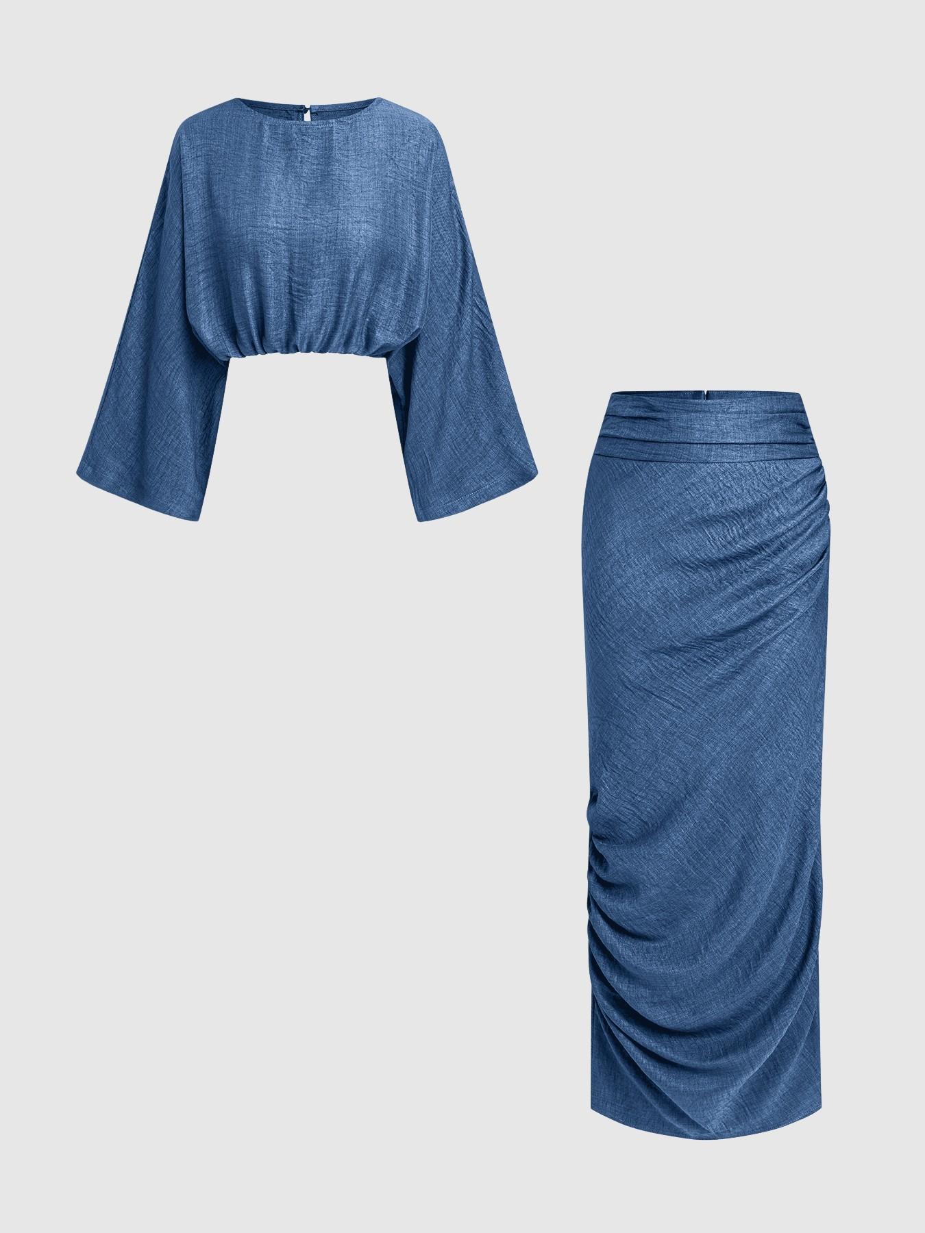 Women's Stylish Loose-Fitting Casual Two-Piece Set, Spring & Fall Comfortable Long Skirt with Waist Definition and Pocket one pocket Women's Stylish Loose-Fitting Casual Two-Piece Set, Spring & Fall Comfortable Long Skirt with Waist Definition and Pocket one pocket