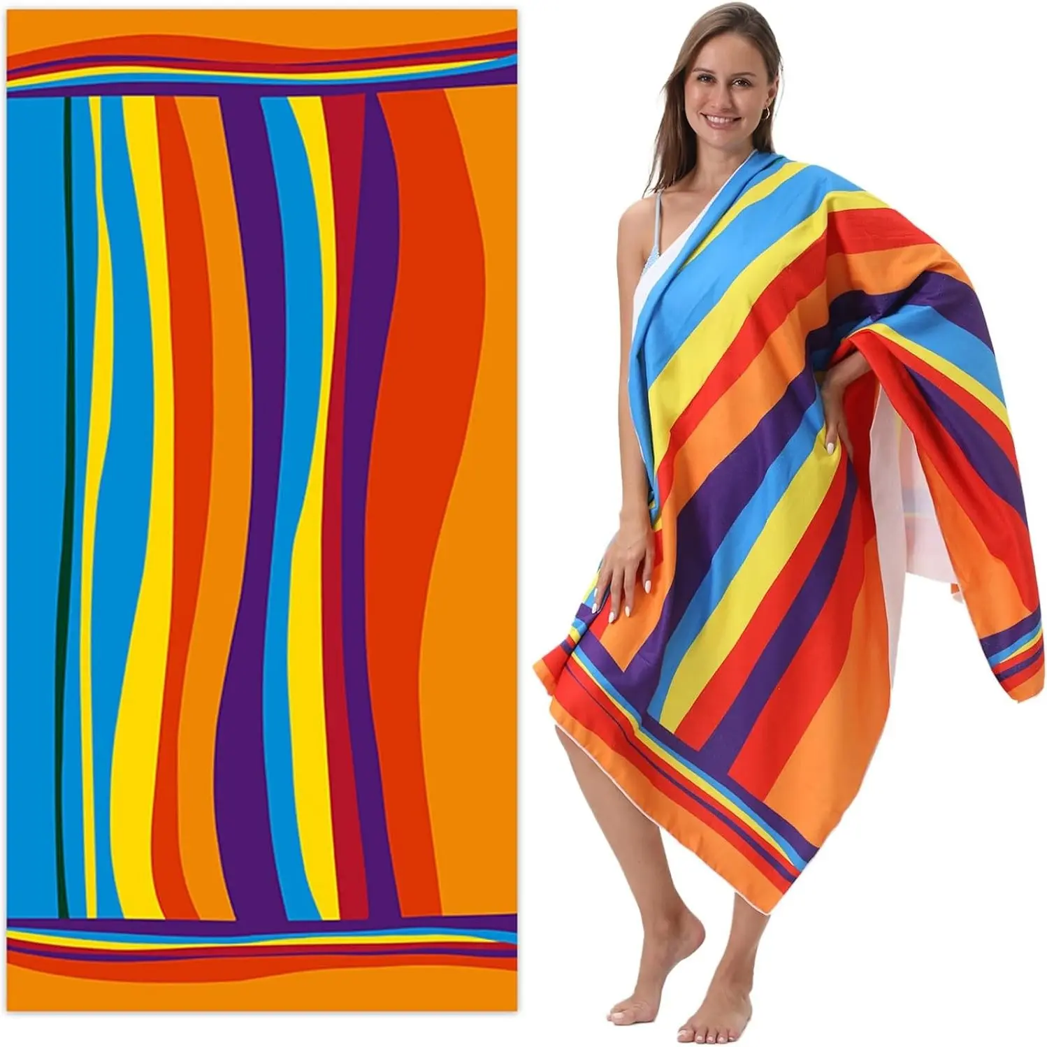 Ultra-Fine Fiber Quick-Dry Beach Towel, Lightweight High Absorbency with Storage Bag, Essential for Beach Swimming Fitness