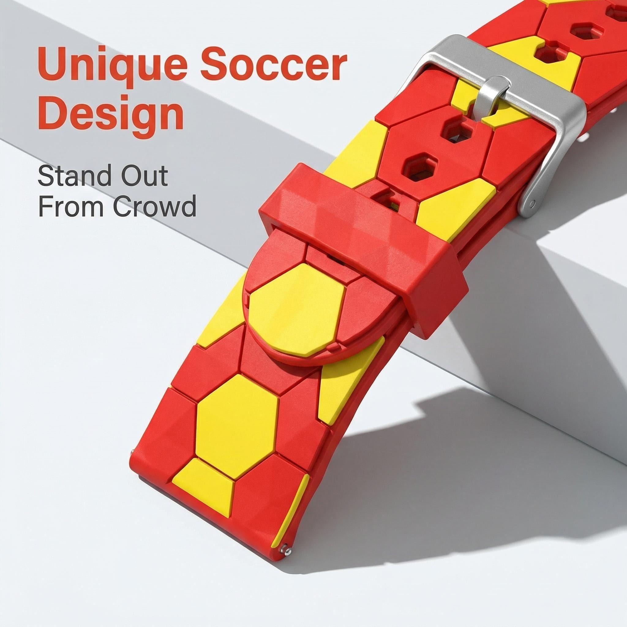 Football Style Silicone Watch Band, 20mm Universal Quick-Release, Soccer Texture, Stainless Steel Buckle, Compatible with Smartwatches