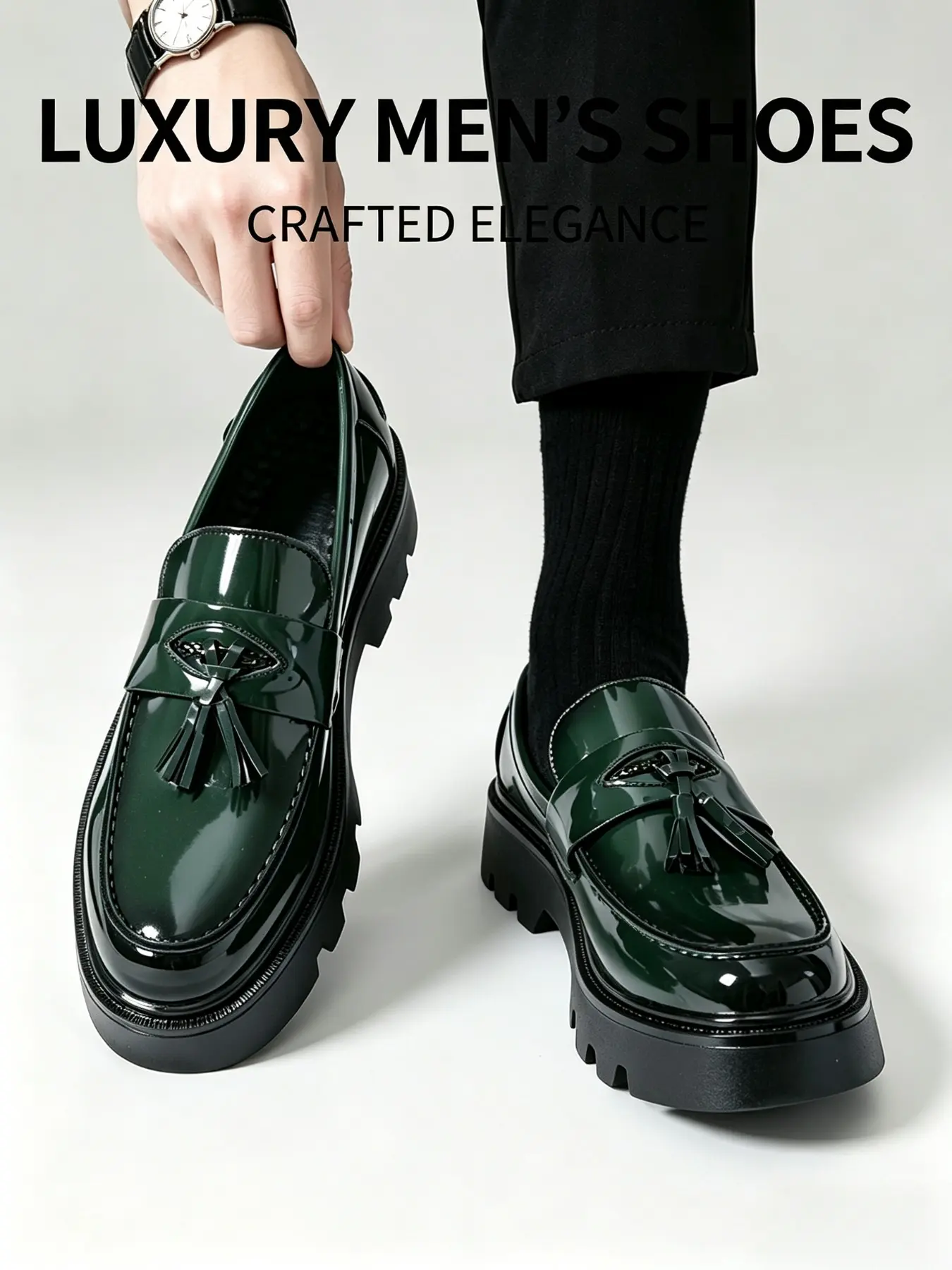 Men's Luxury Oxford Shoes, Glossy Finish, Thick Sole, Anti-Slip, Durable, Slip-On, Business Formal, Wedding, Party, Casual Wear