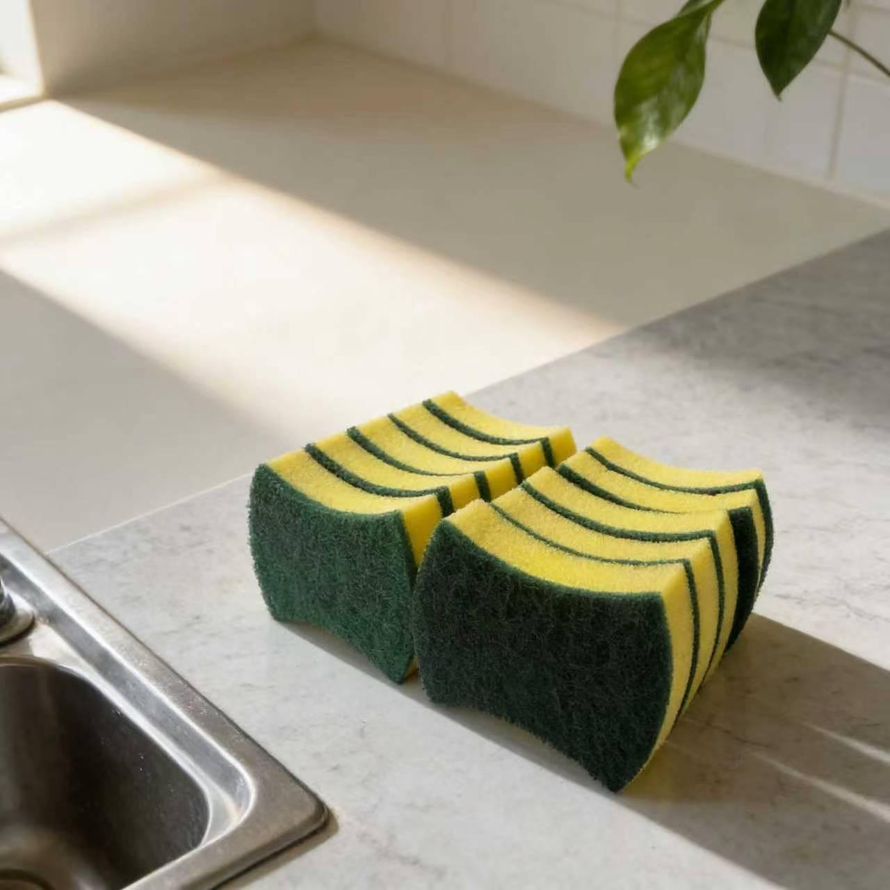 10 Pieces Waist Type Dual-Sided Cleaning Sponges, Simple Style, Oil Removal, No Scratching, Home Kitchen Daily Clean